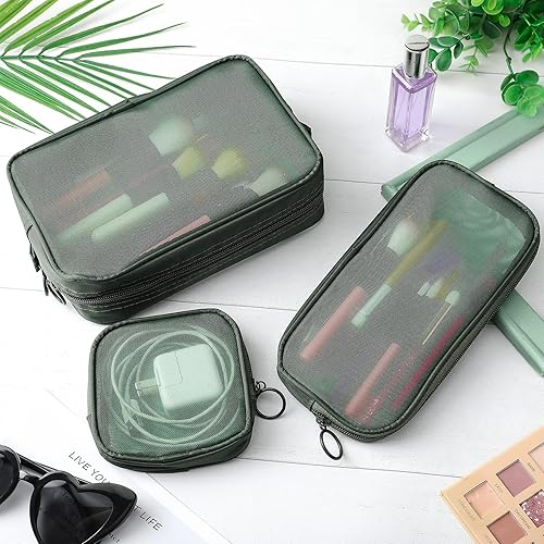 Miniatura 5 de 4 bolsas de maquillaje de malla para cosméticos, bolsa de aseo de viaje con cremallera, mini bolsa portátil para maquillaje y artículos de aseo de