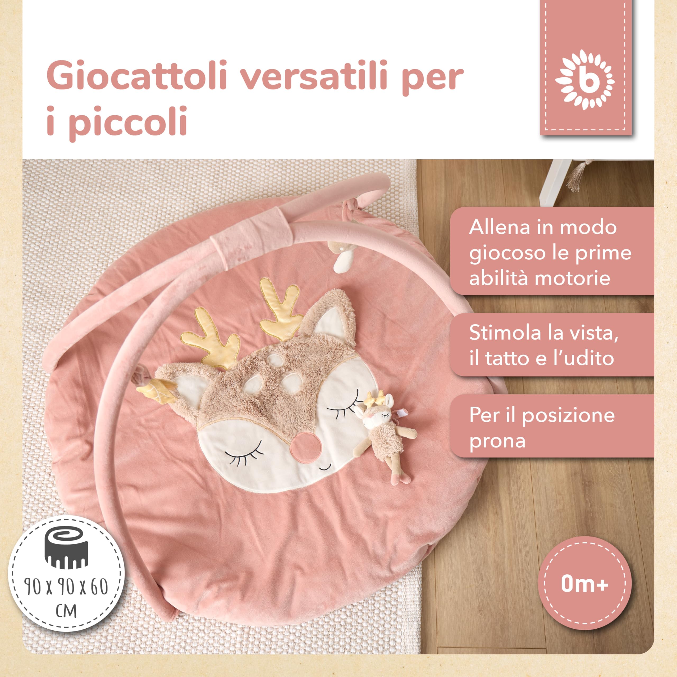 Bieco Tappeto Gioco con Arco Attività Cerbiatto Ella | Tappeto Sensoriale | Palestrina Neonato con Arco Giochi | Tappetino attività neonato
