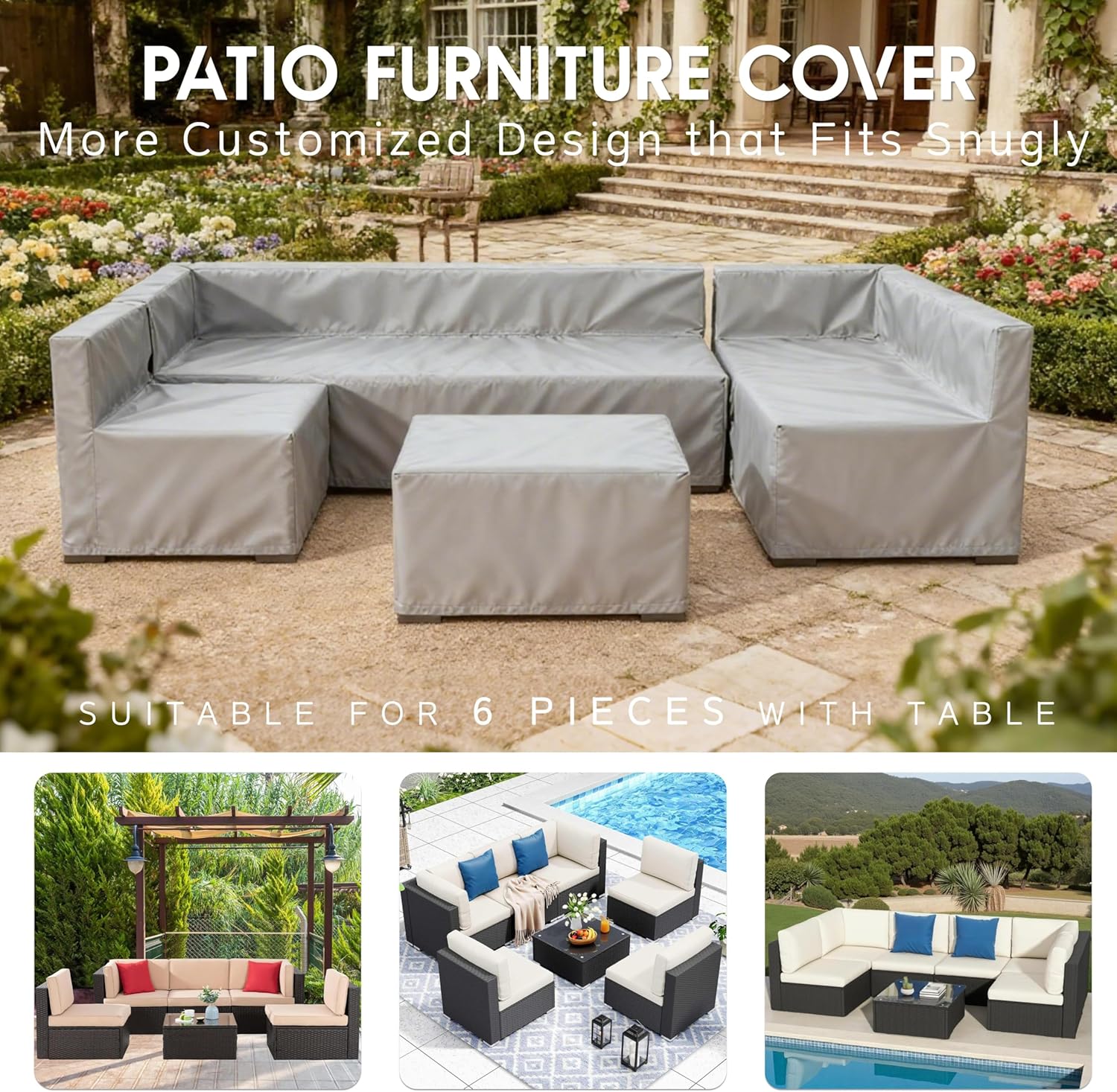 Outdoor Sofa Cover,Patio Furniture Covers 4 Piece Set,Heavy Duty Outdoor Sofa Cover,Customized set for 3-person/2-person/1-person sofas 1:1, Waterproof and Anti-Slip Dual-Use Furniture Cover,Grey.