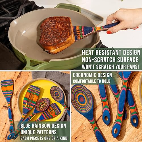 Miniatura 2 de Juego de utensilios de cocina de madera de 5 piezas, cucharas de madera para cocinar, utensilios de madera de Pakka para cocinar y servir, agarre