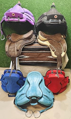 Manaal Enterprises Sillines de caballo Inglés FREEMAX multiusos sin árboles, obtén cincha a juego y correas de cuero y estribos de aluminio, tamaño
