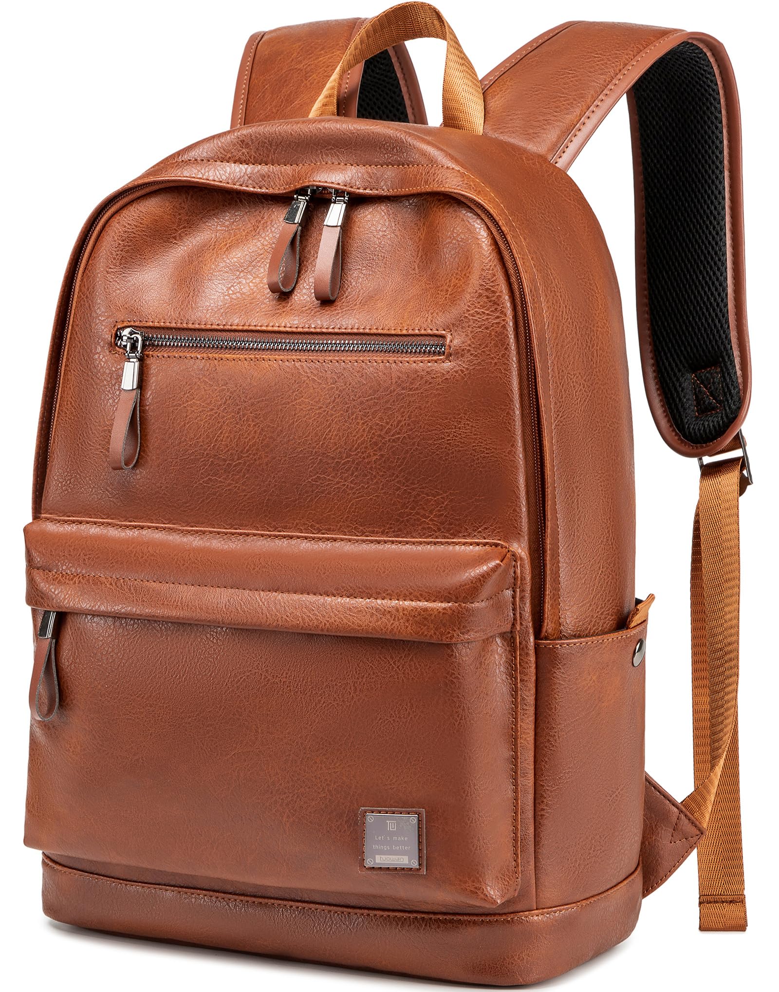 weiatas Leather Laptop Backpack for Men Women Work, Lightweight School Backpack Bookbag for College Students, Waterproof Casual Daypack Travel Computer Backpack fits 15.6 (Brown)