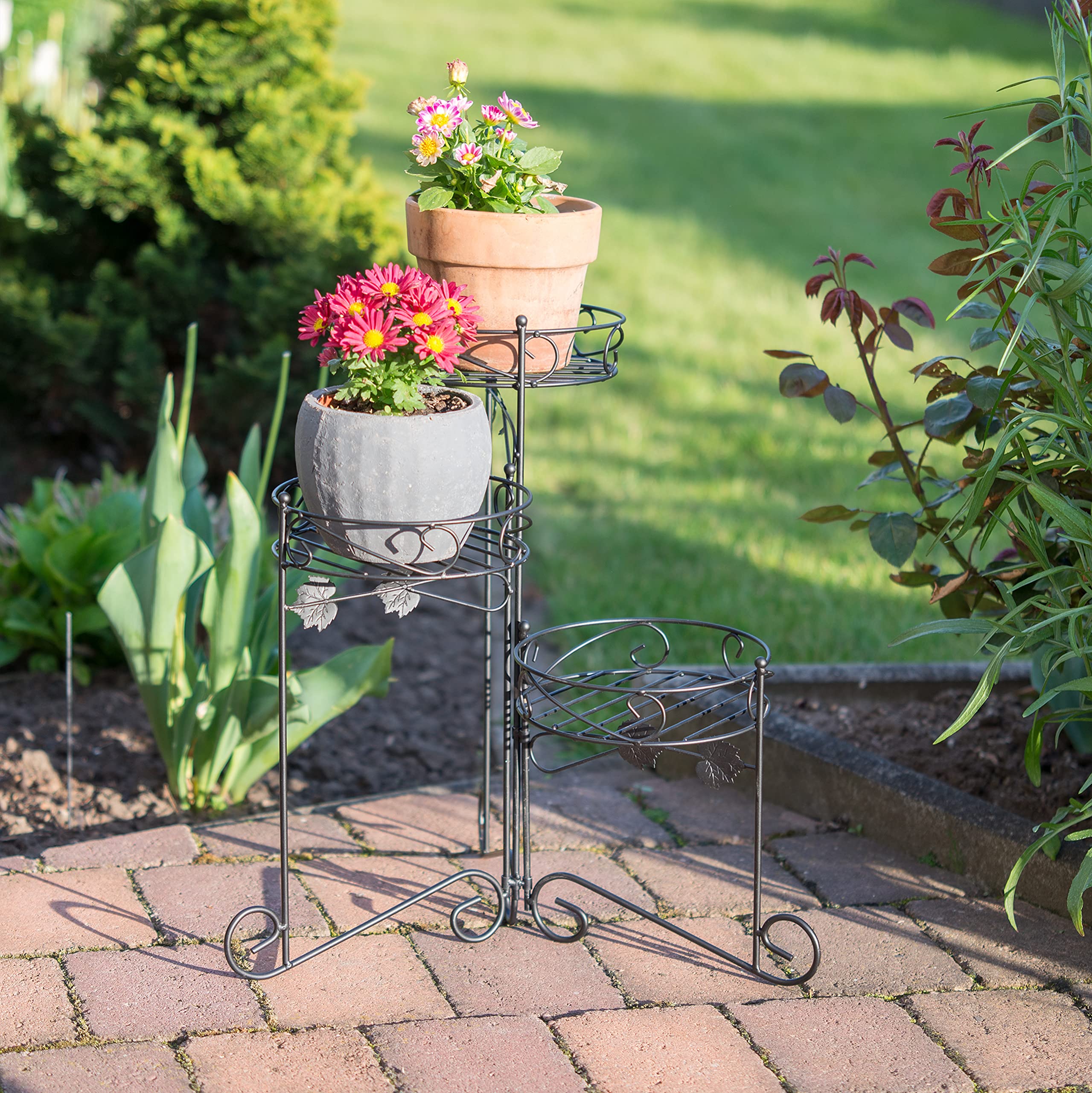 Relaxdays Scaffale Porta Piante, in Metallo Verniciato a Polvere, 3 Ripiani, Fiori, Decorativo, H: 50 cm, Fioriera, nero