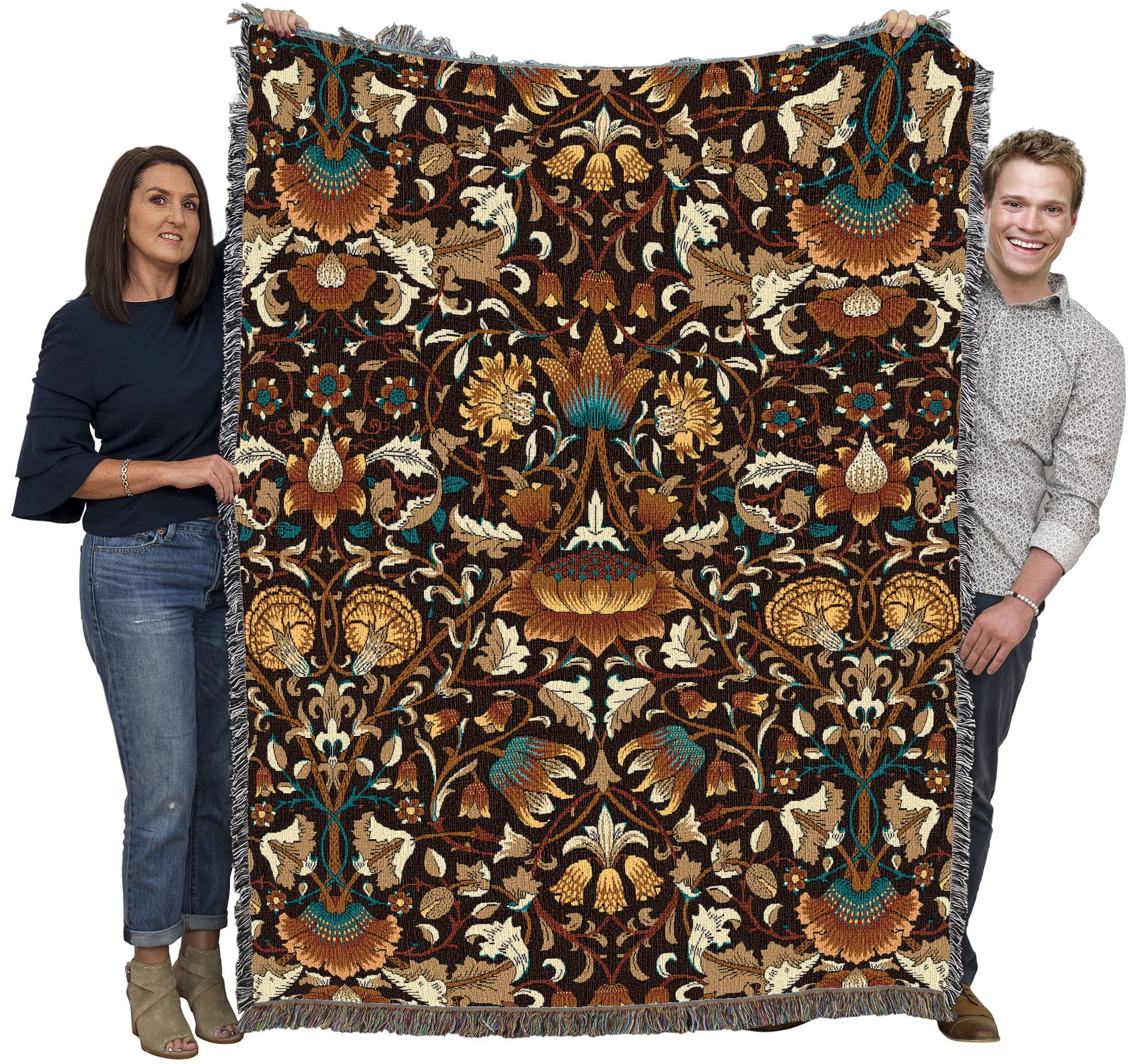 Pure Country Weavers William Morris Lodden Sienna Blanket - Arts & Crafts - Gift Tapestry Throw Woven from Cotton - Made in the USA (72x54)