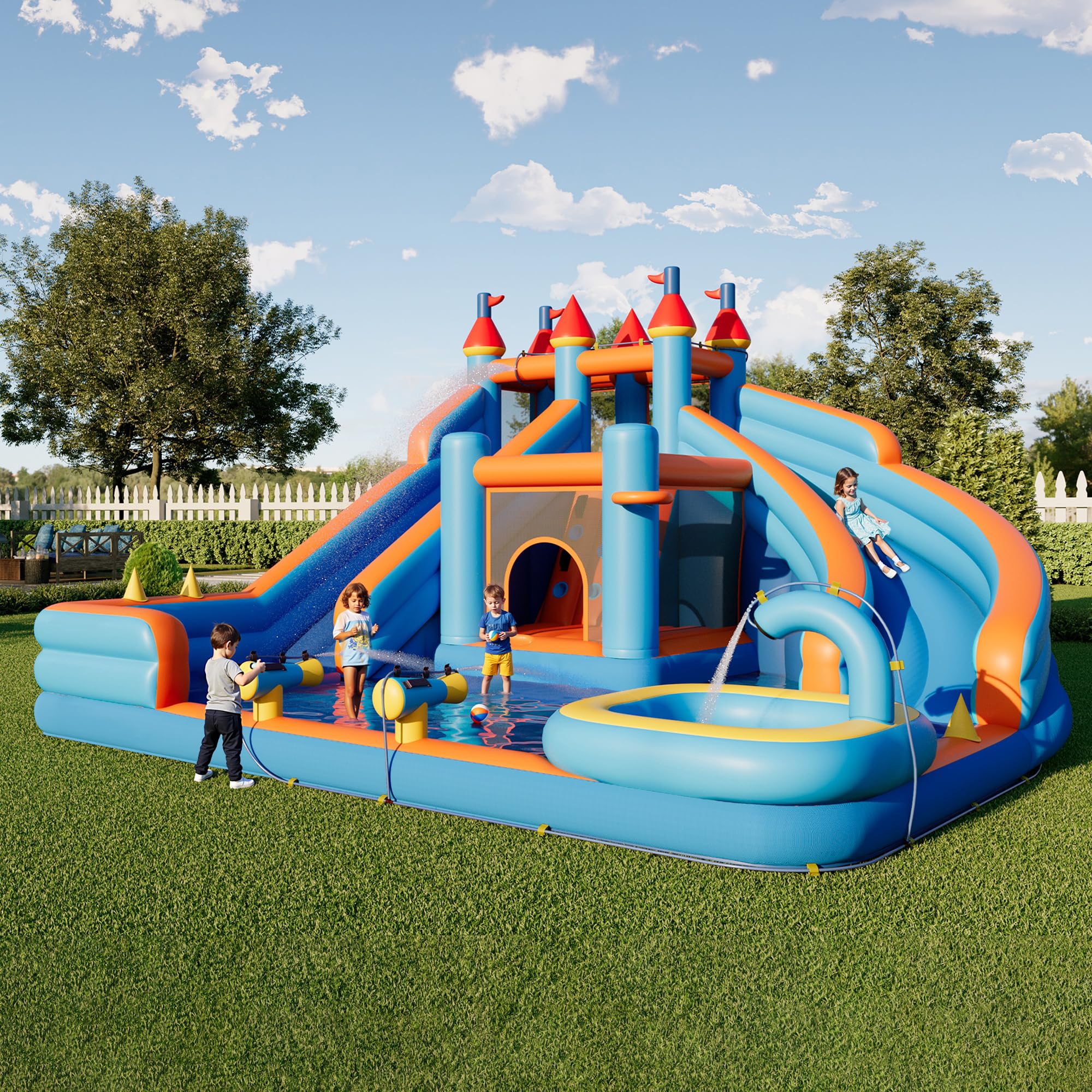 Albott Bounce House, Inflatable Bouncer with 550W Air Blower, Jumping Castle with Slide, Outdoor Indoor Bouncy Castle with Oxford Fabric for Kids 3-12 (179.1×169.3×108.3IN)