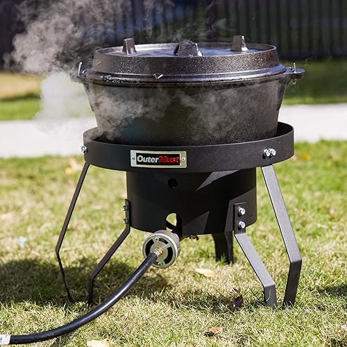 Miniatura 7 de Quemador de propano para estufa de gas con regulador y agujeros trenzados de hierro fundido (individual) para cocinar al aire libre, acampar y