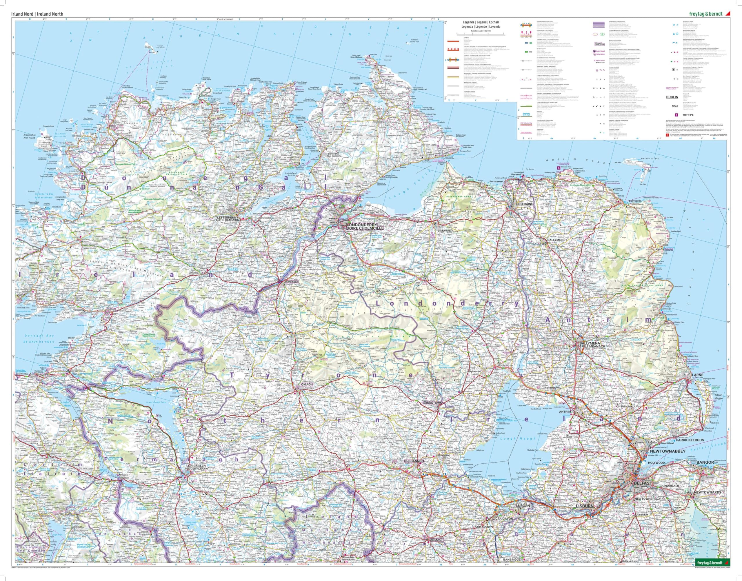 freytag & berndt Straßenkarte Irland Set 1:150.000: Straßen- und Freizeitkarte 3 Blätter in Kunststoff-Hülle, mit Infoguide und Top Tips