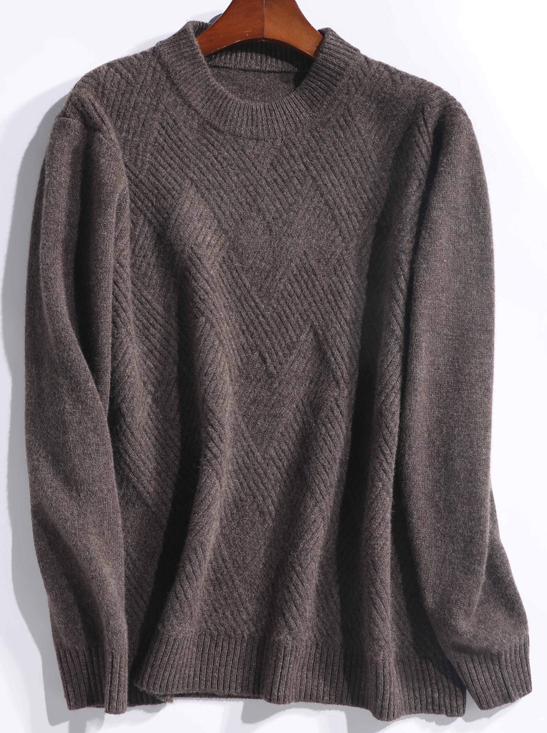Jersey 100% Merino para Hombre Suéter de Punto Trenzado con Cuello Redondo y Manga Larga Casual Lana de Invierno