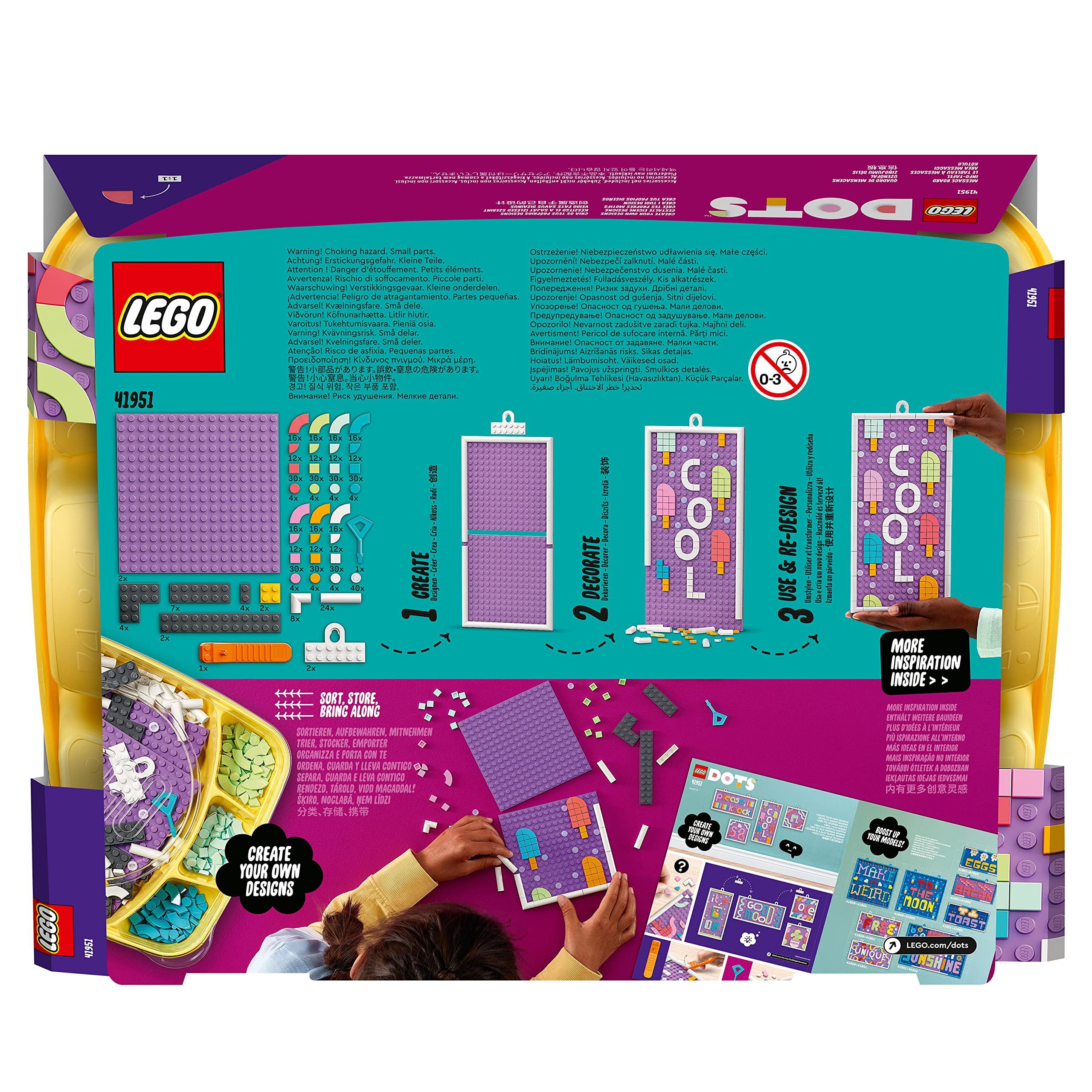 LEGO 41951 DOTS Message Board, DIY Kinderzimmer-Deko, Mosaik Bastelset für Spielzeug Türschild und Letter Board für Kinder