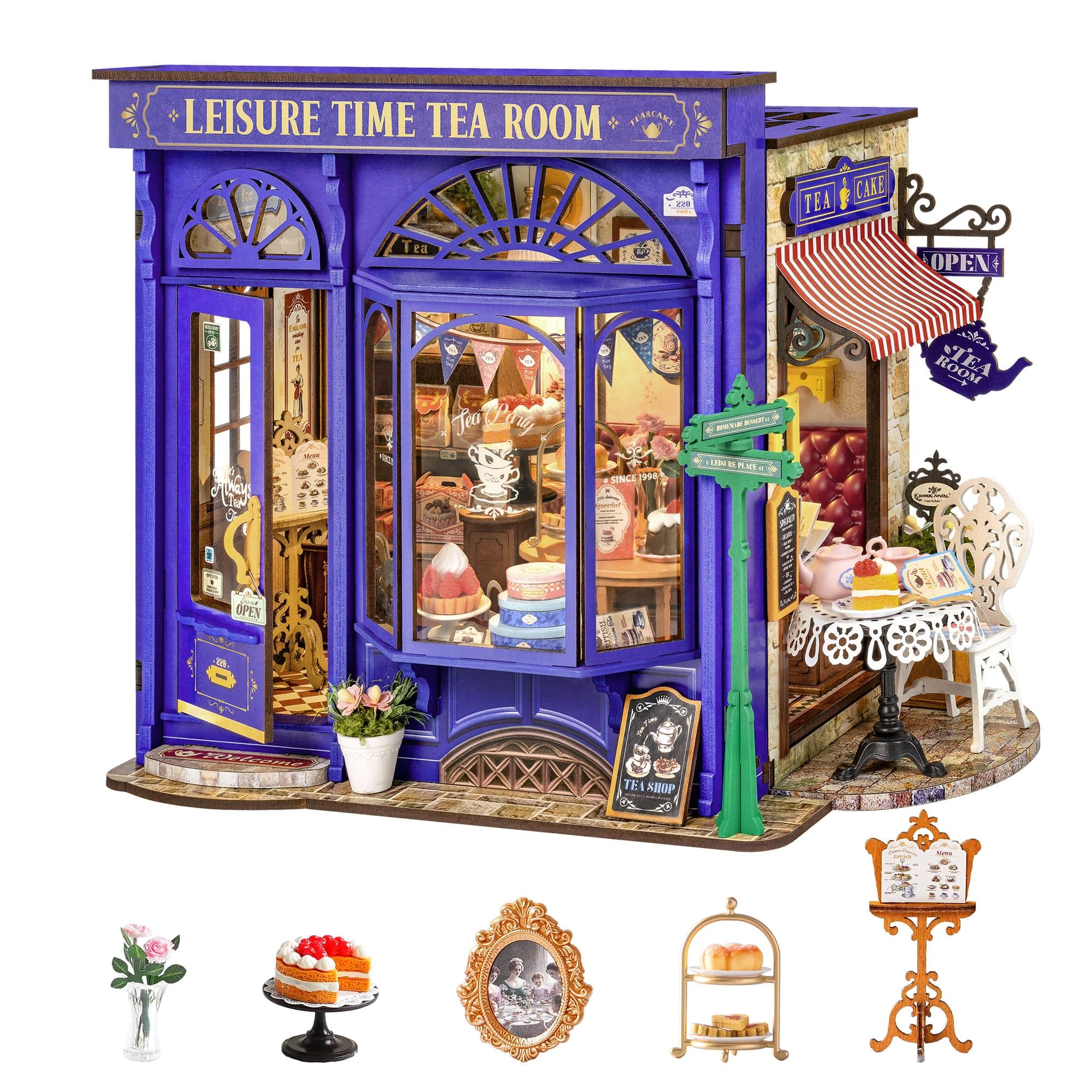 Rolife Maison de poupée DIY Miniature Salle de thé Kit avec lumières Loisirs Structure d'ouverture Noël Cadeau d'anniversaire