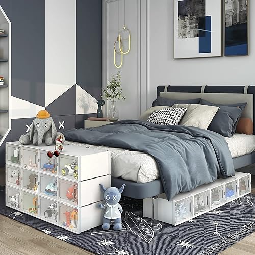 Miniatura 5 de YITAHOME Paquete de 24 cajas de zapatos XL que se ajustan a talla 15 de EE. UU., organizador de zapatos de plástico para armario, cajones apilables