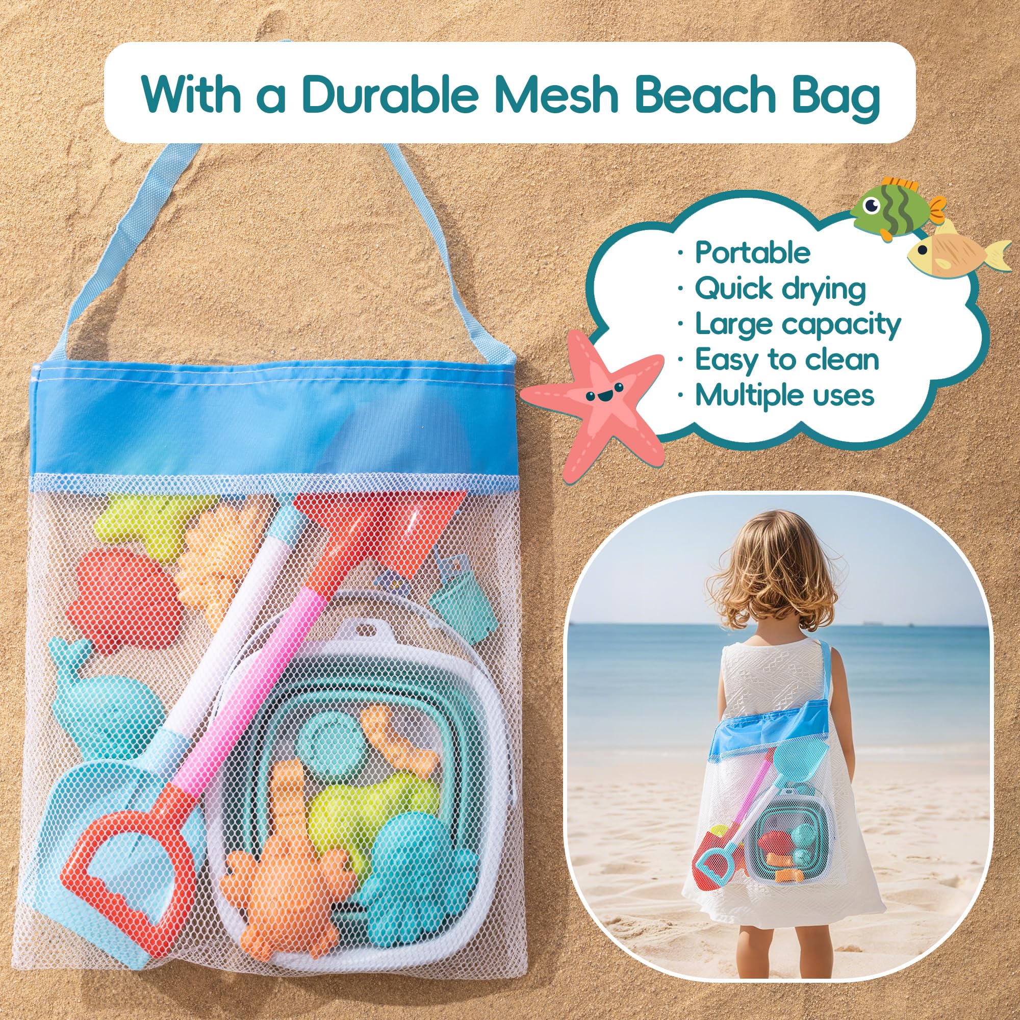 Beach Toys Beach Sand Toys Set 14-Piece With Stainless Steel Shovels ...