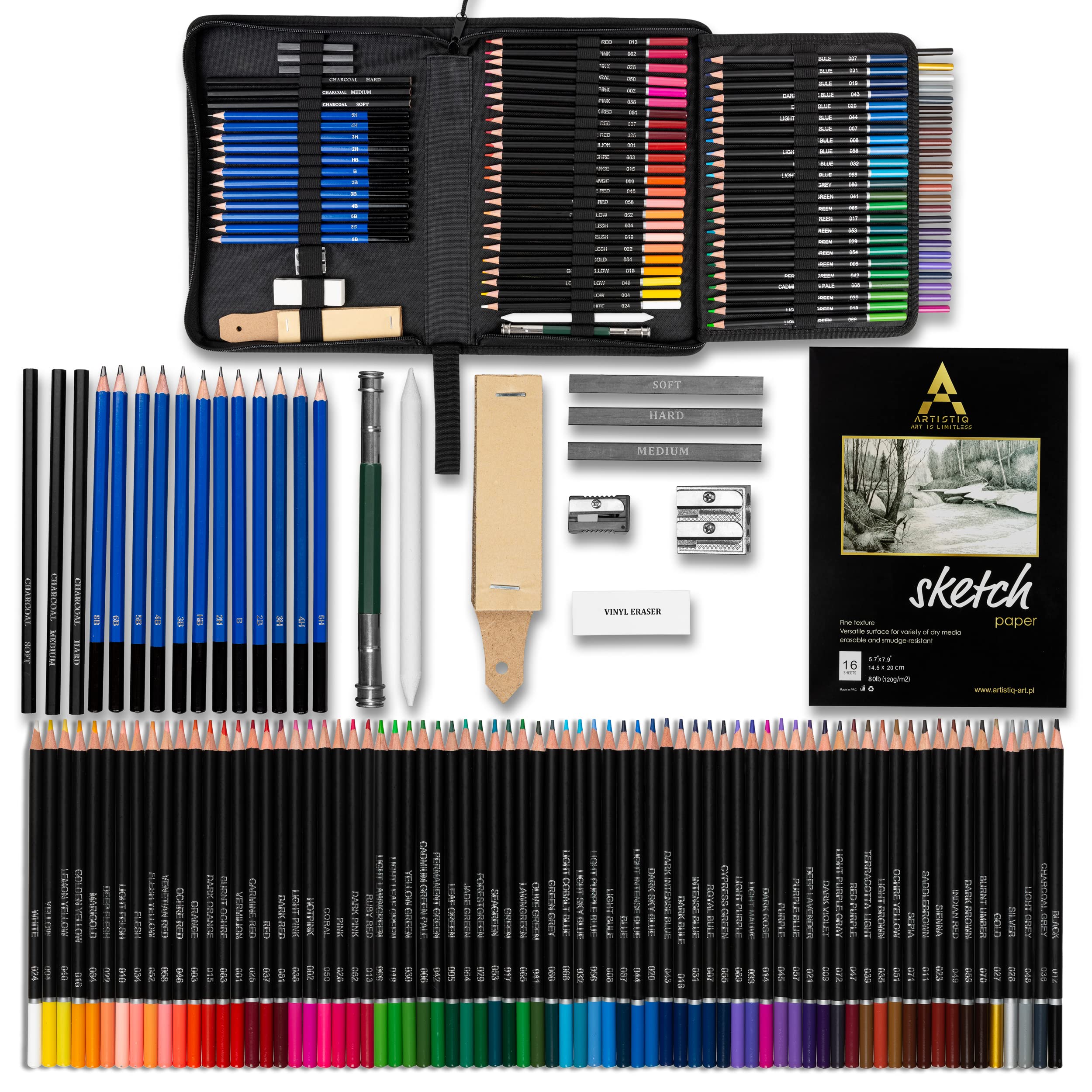 Artistiq Art - Buntstifte, Professionelles Kunstset 96in1 Buntstifte für Erwachsene, Skizzenstifte und mehr - Malset Skizzierstifte Set Bleistifte für Skizzieren und Zeichnen Profi Art