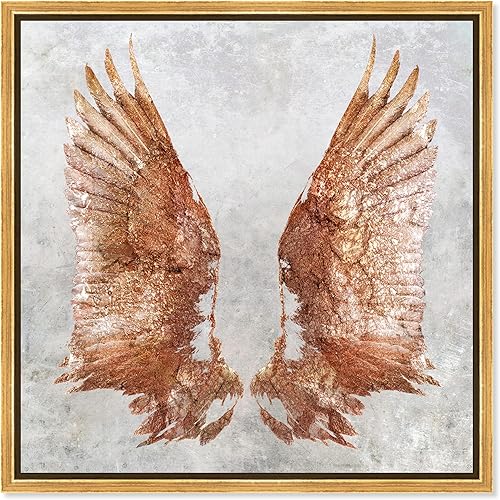 The Oliver Gal Artist Co. Lienzo enmarcado para pared, diseño de alas de oro rosa, decoración del hogar, 16 x 16 pulgadas, rosa, gris