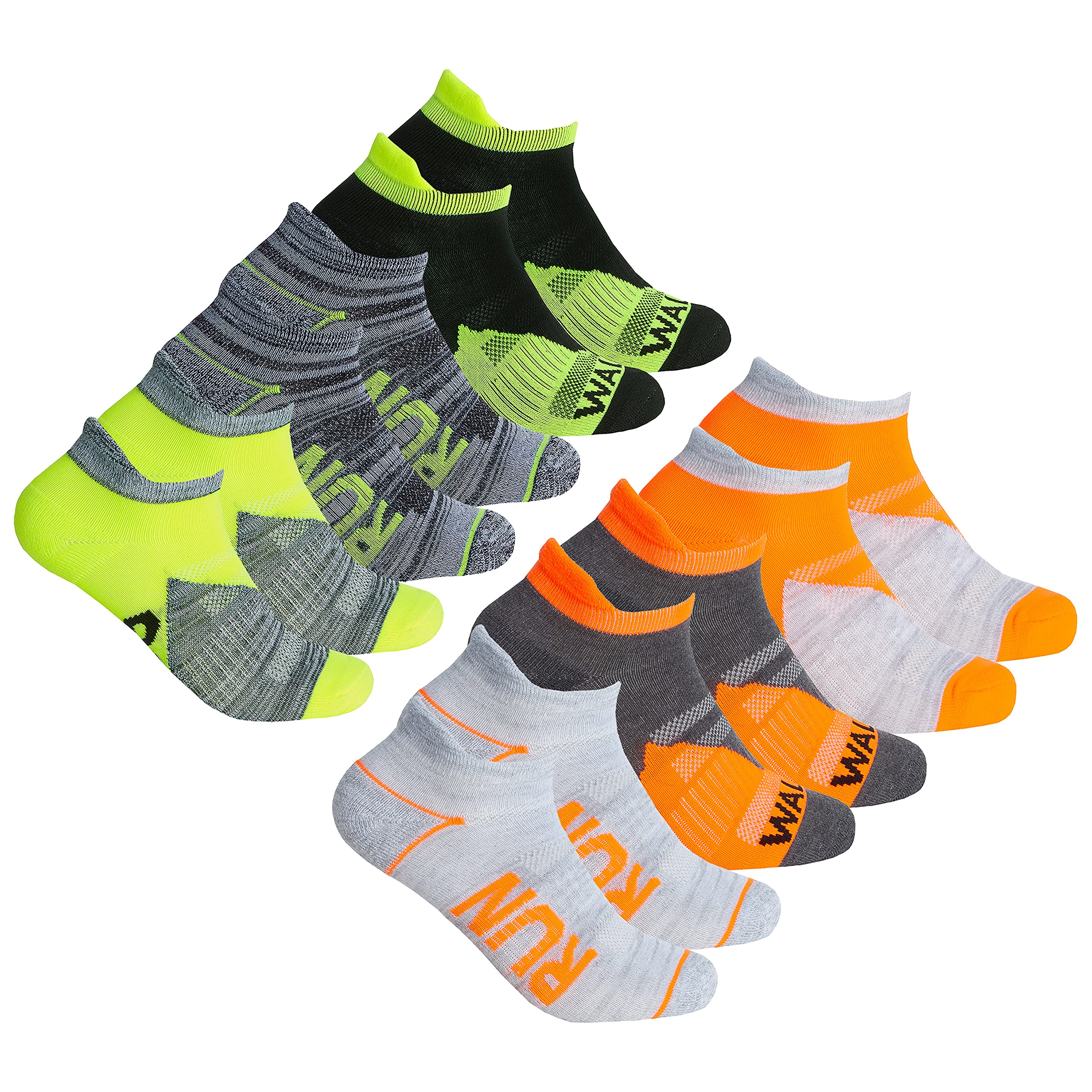 Metzuyan 6 Pairs Ladies Womens Trainer Liner Socks Low Cut Ankle Jog Walk Run Mesh Insert Yellow Orange Size 4-8