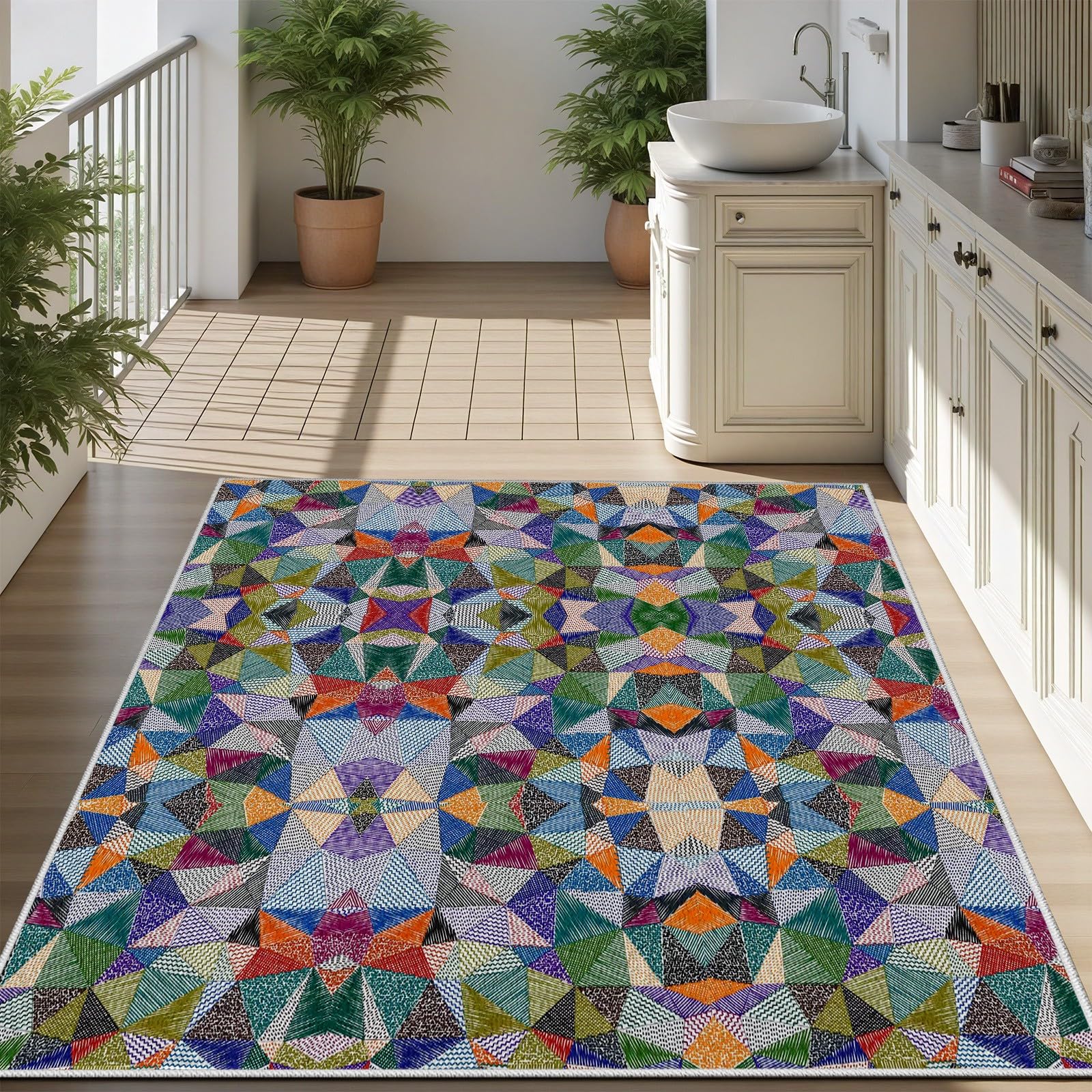 Bunt Abstrakte Teppich Wohnzimmer | Geometrisch Modern Teppich Groß 200x290 cm, Mehrfarbig Aesthetic Teppiche für Esszimmer, Schlafzimmer Bettvorleger Kurzflor