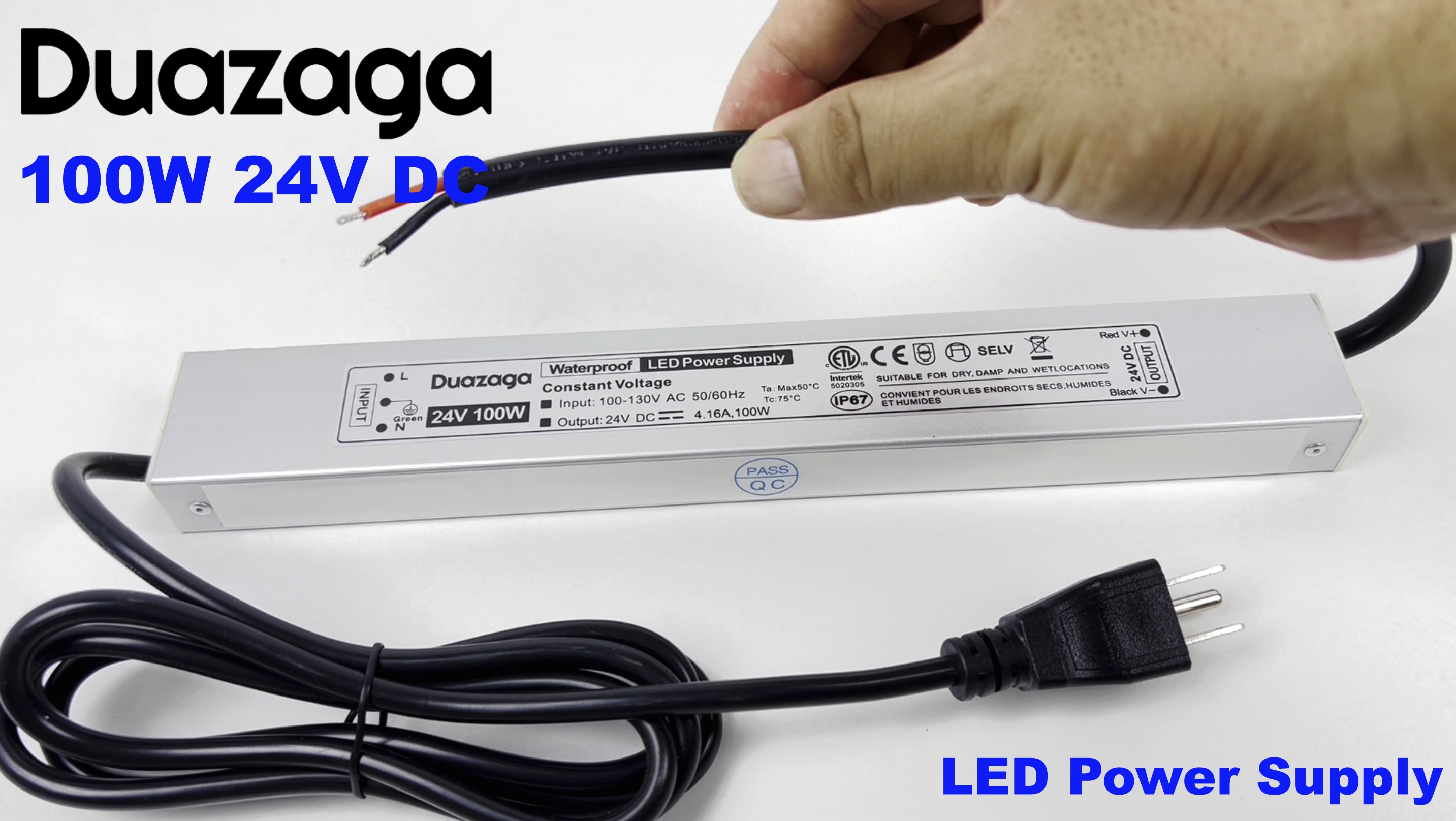 Image of 100W LED Driver 24V Power Supply 8.3A 24VDC Low Voltage Transformer | IP67 Waterproof, ETL Listed, 110V 120V AC to 24 Volt DC Converter, Plug with 4.4ft Cord for Outdoor LED Lights and Sign