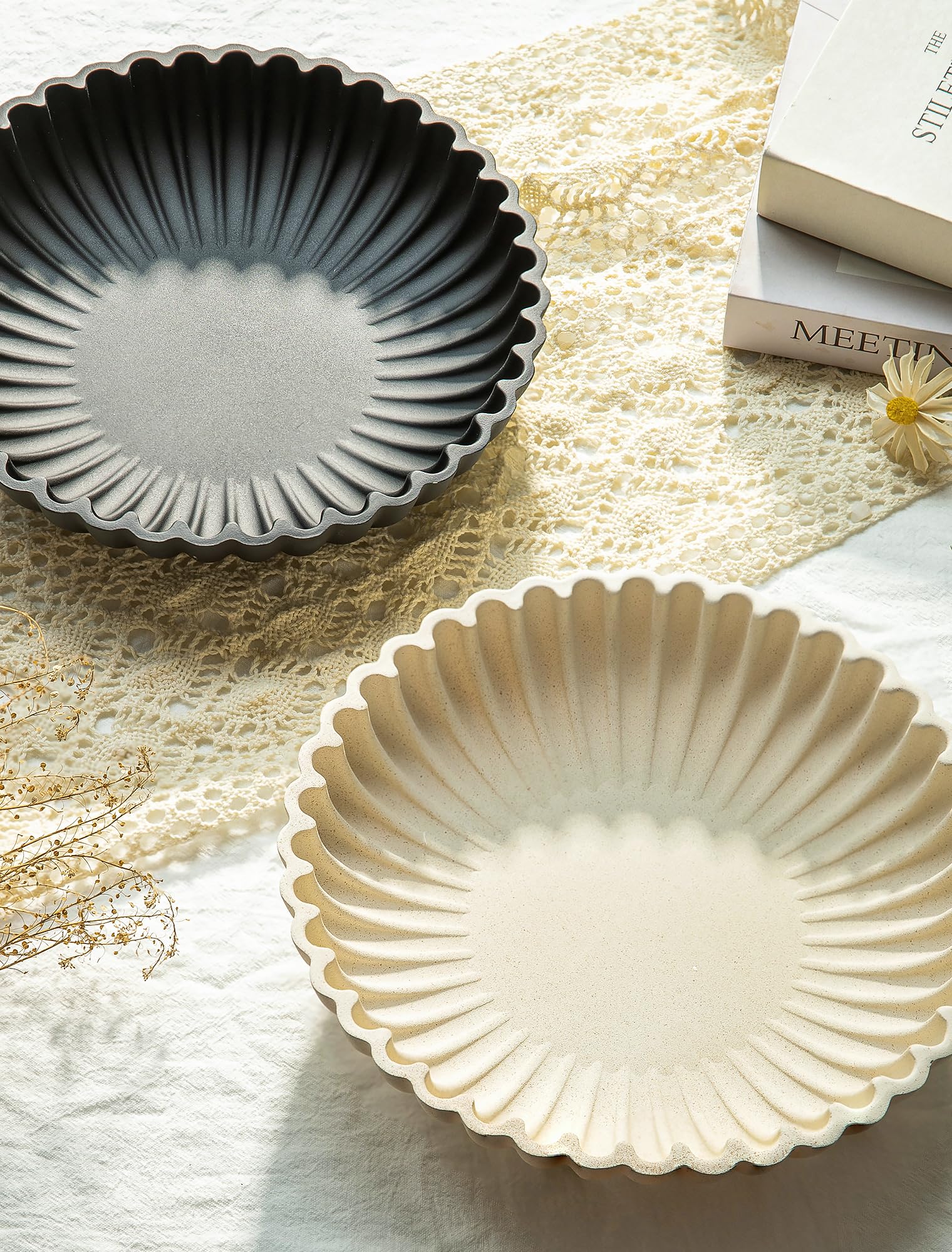 Hanobe Deko Schale Dekoratives Schlüsselschale: Rund Mittelstück Dekoschalen für Schlüssel, Esszimmer, Modern Aesthetic Skandinavische Schmucktablett für Wohnzimmer Flur Tischdeko | Weißer Couchtisch, Heimdekoration, Kunstharz, gewellt, Rüschentablett für