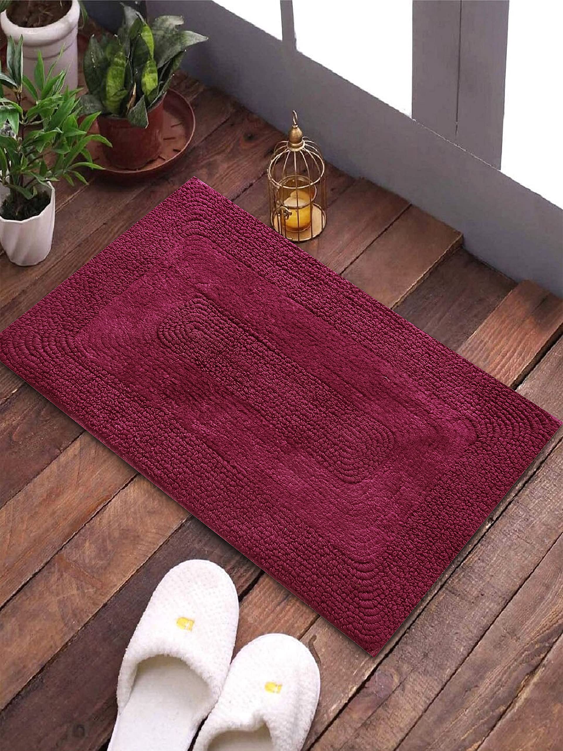 Reversible Cotton Color Bath Mat (40x60 cm) (Maroon)