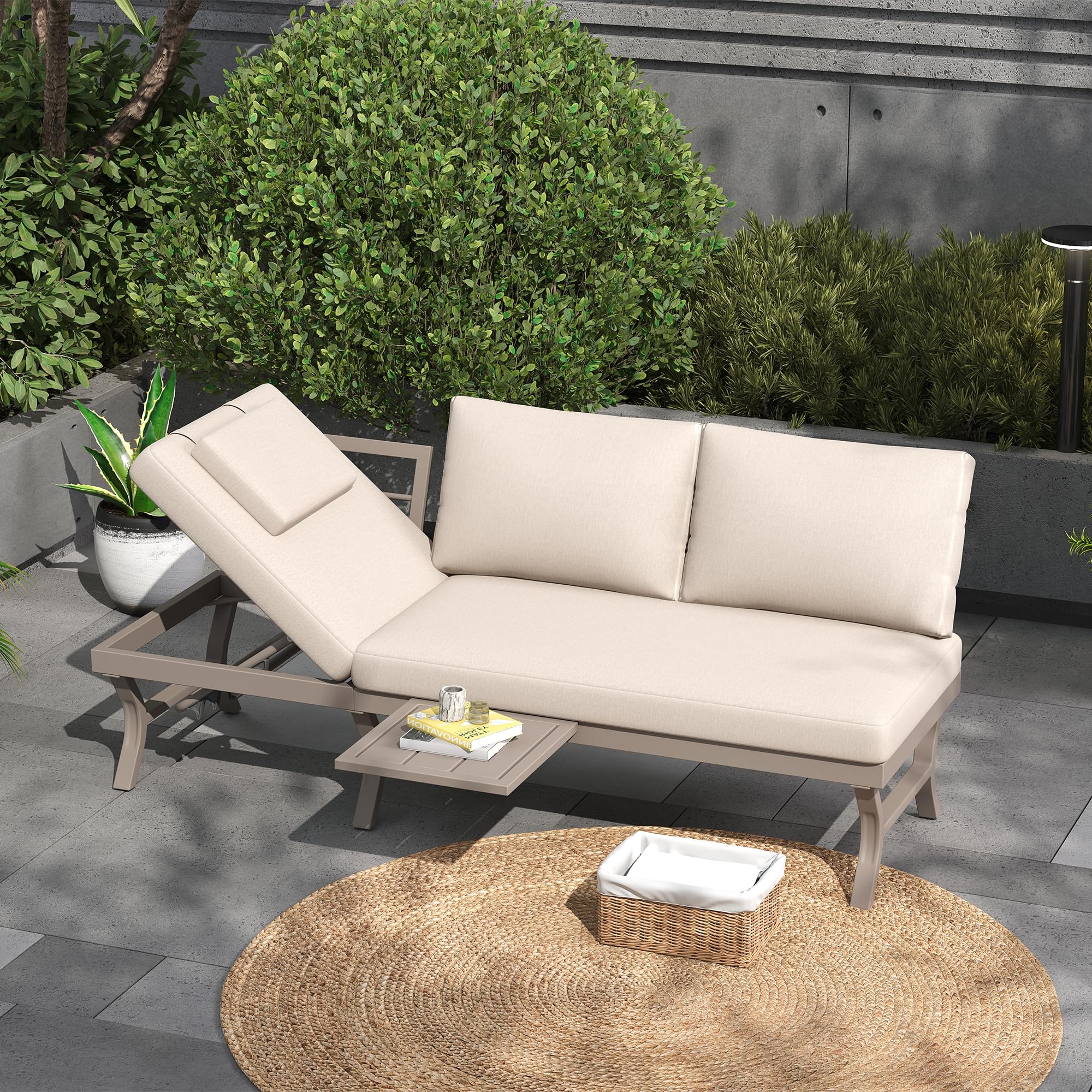 Mobilier de jardin pour terrasse et balcon avec canapé inclinable beige