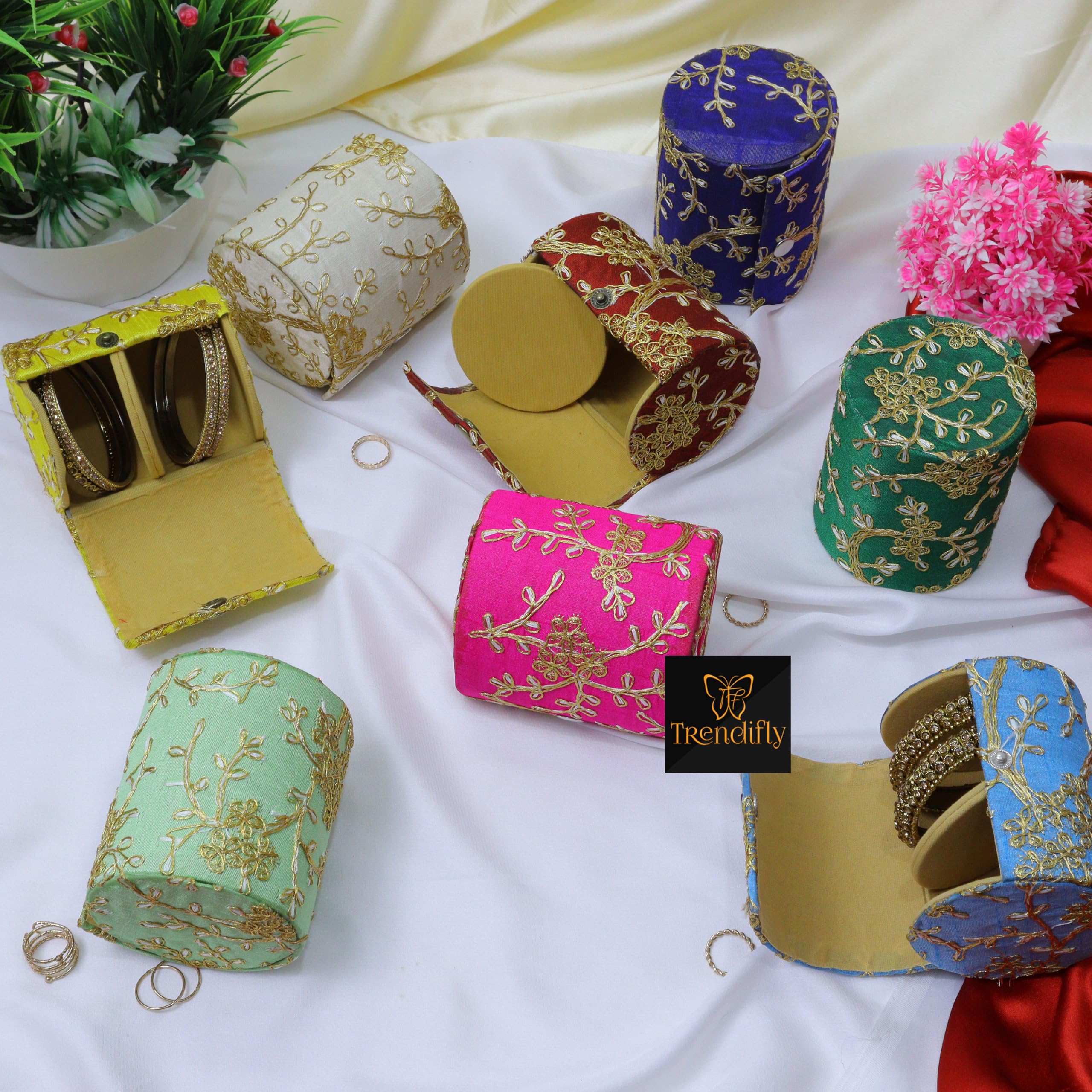 Trendifly Wooden Embroidery Bangle Box Organiser Box Jewellery Storage Box, Wedding Gift Bridal Gift Storage Box (Multi-Colour) (12)