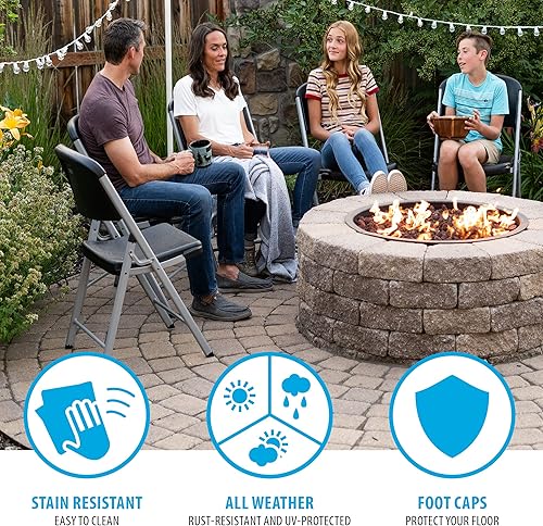 Miniatura 6 de LIFETIME 80844 Sillas plegables de grado comercial, paquete de 6, color negro Negro -,Granito blanco,Almendra,Negro/Plata,Gris