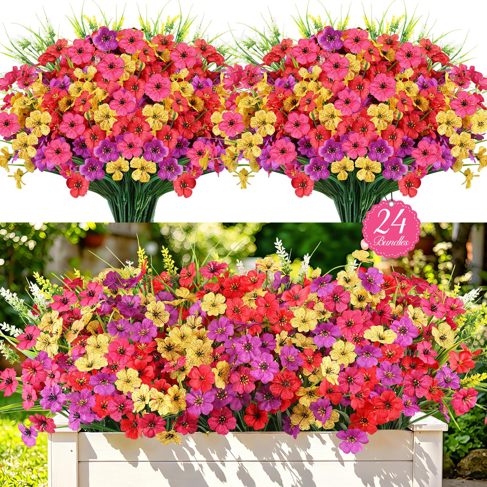 24 Bundles Realistic Fake Flowers AmberFun