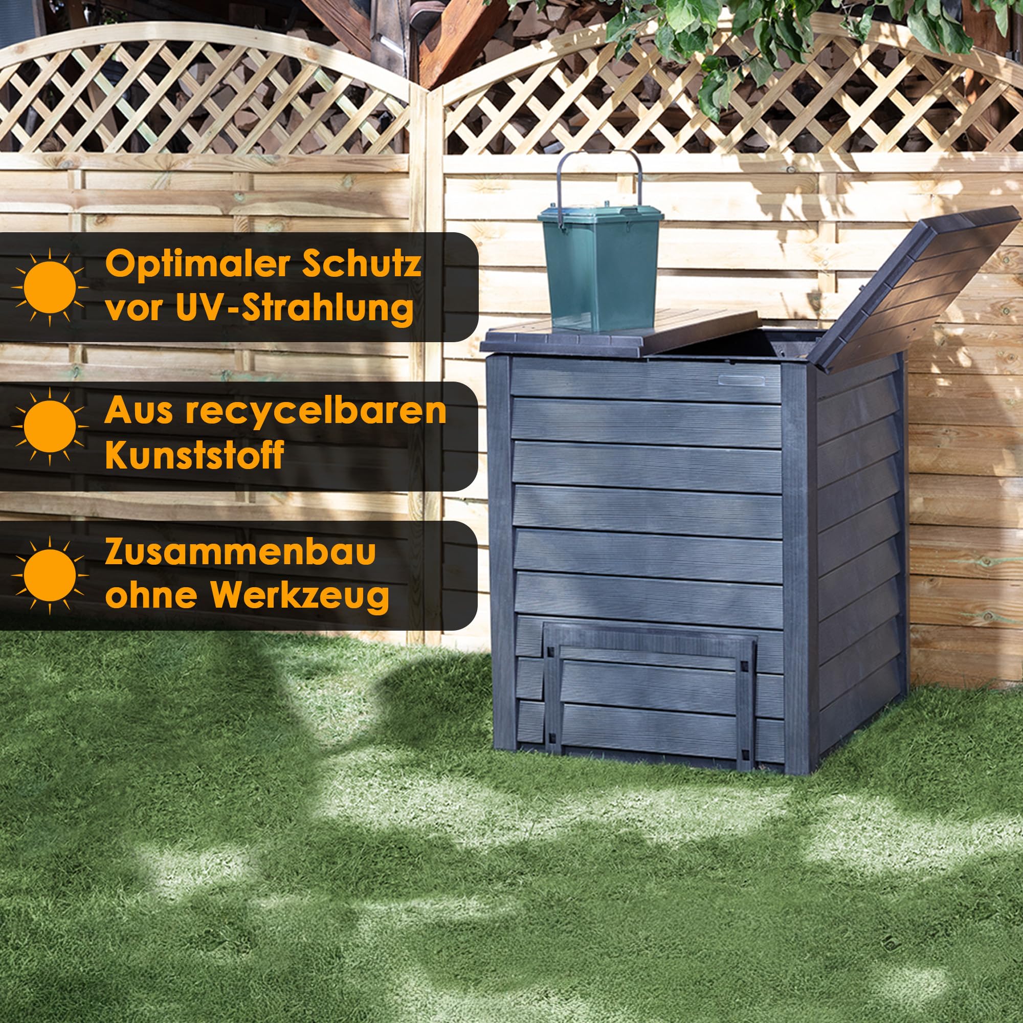 Thermo Wood Komposter 600 L, inkl. Bodengitter, Gartenkomposter aus Kunststoff anthrazit-braun