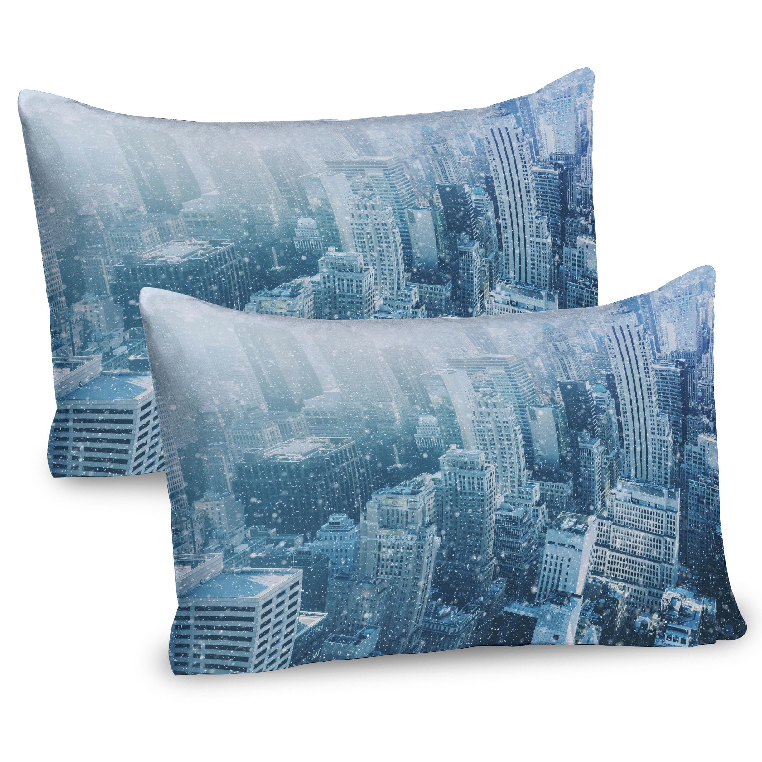 Ambesonne Winter Pillow Sham Set of 2, Snow in New York City Image Skyline with Urban Skyscrapers in Manhattan USA, Quality Microfiber Bedding Item for All Seasons, 30
