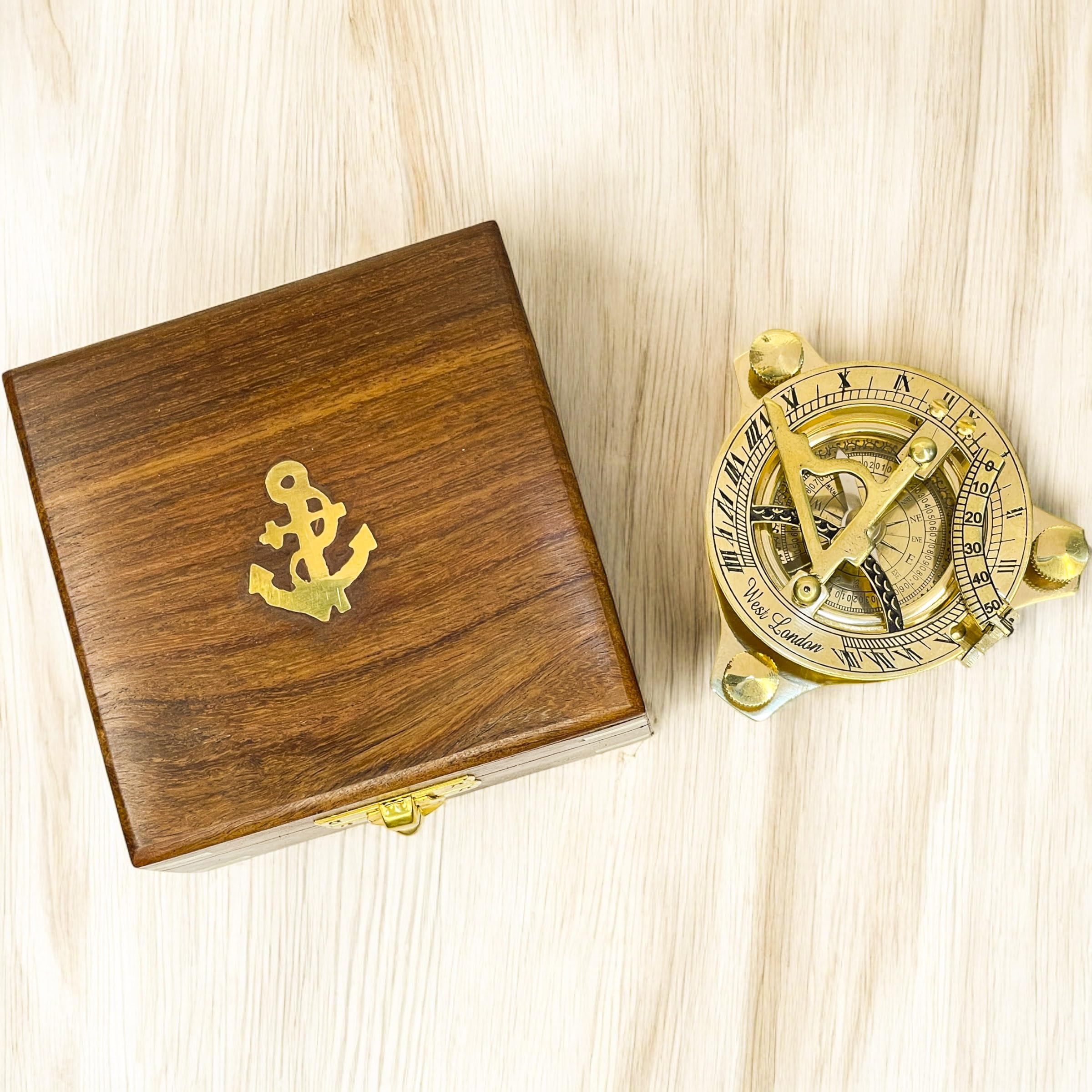 Antique Pocket Sundial Nautical Compass, Unique Gifts for Men, 3” Brass Sundial Compass is Ideal Baptism Gifts for Boys, Elegant Keepsake for Special Occasions, Christmas and Graduation.