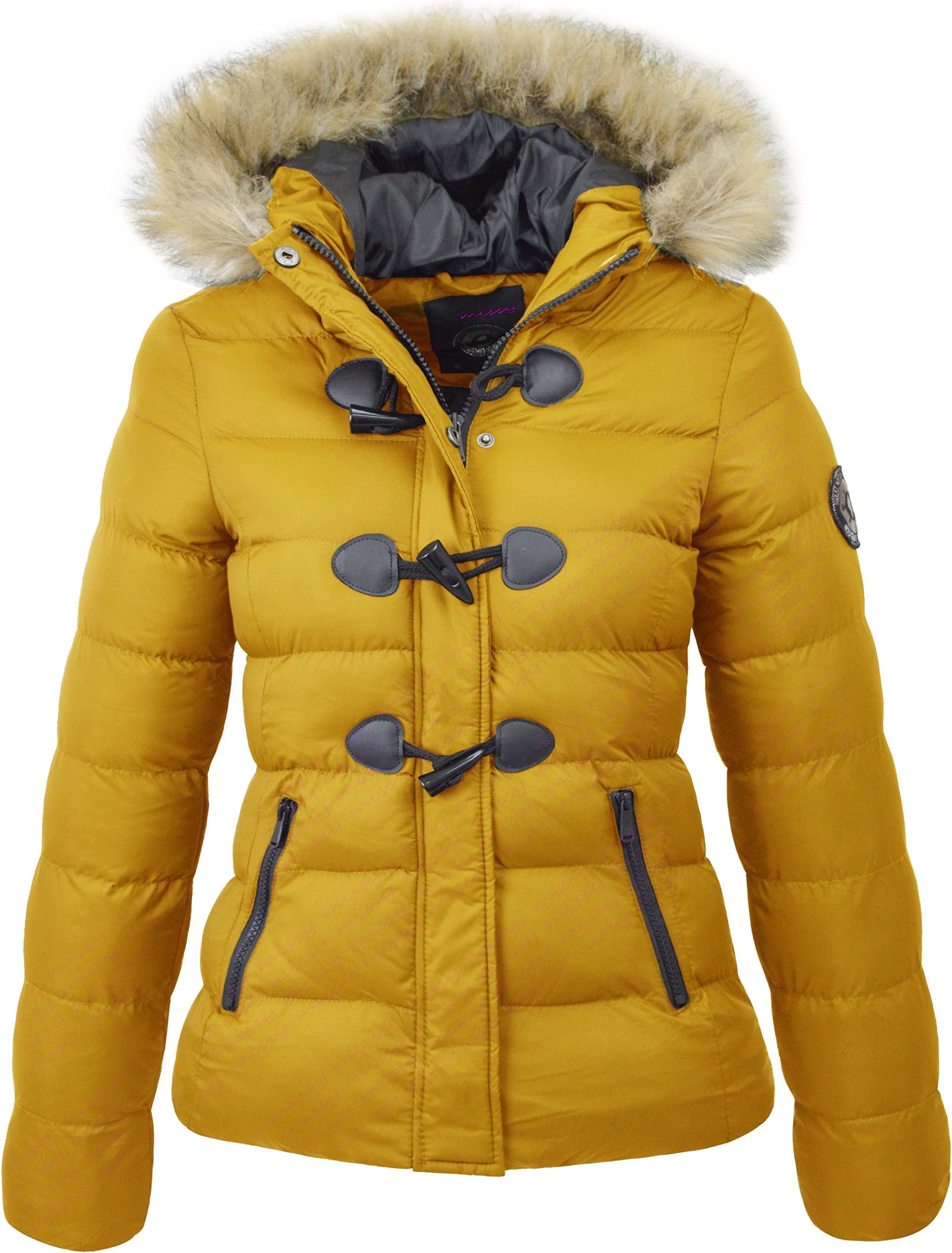 New Womens Ladies Quilted Winter Coat Puffer Fur Collar Hooded Jacket Parka Size WIZZADSHORT 2017