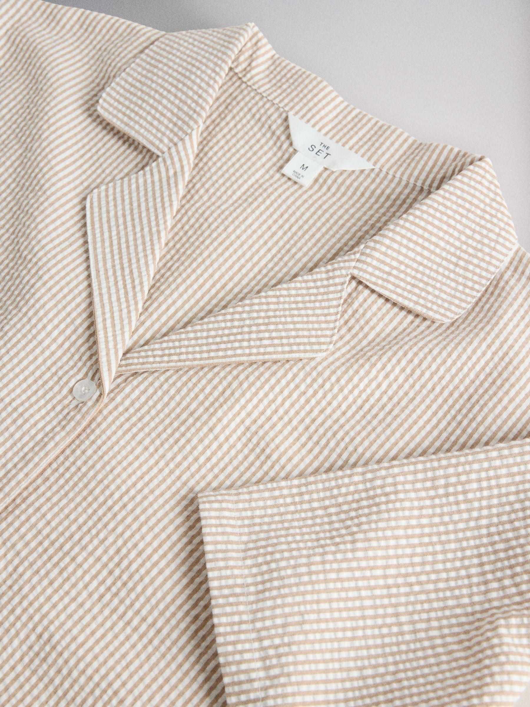 THE SET Damen 2er-Pack Seersucker-Pyjama mit Knopfleiste