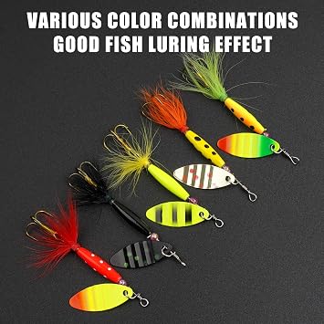Spinner Baits Bass Lures Rooster Feather Tail Fishing Lures Trout Lures Hard Metal Inline Spinnerbaits for Bass Trout Pike Walleye Salmon with Tackle Box