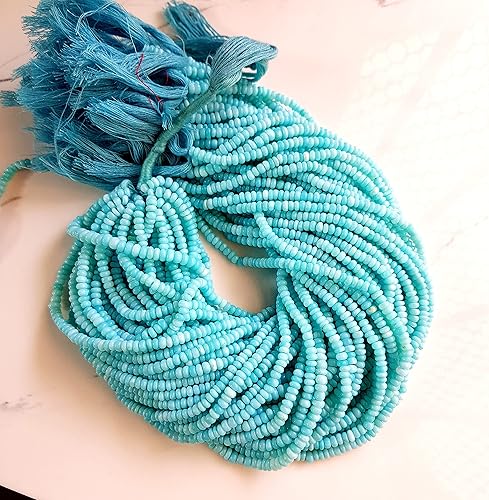 Miniatura 3 de RARE GEMSTONE Cuentas de piedras preciosas de ópalo peruano azul natural, cuentas lisas con forma de neumático de 0.157 in en una hebra de 12