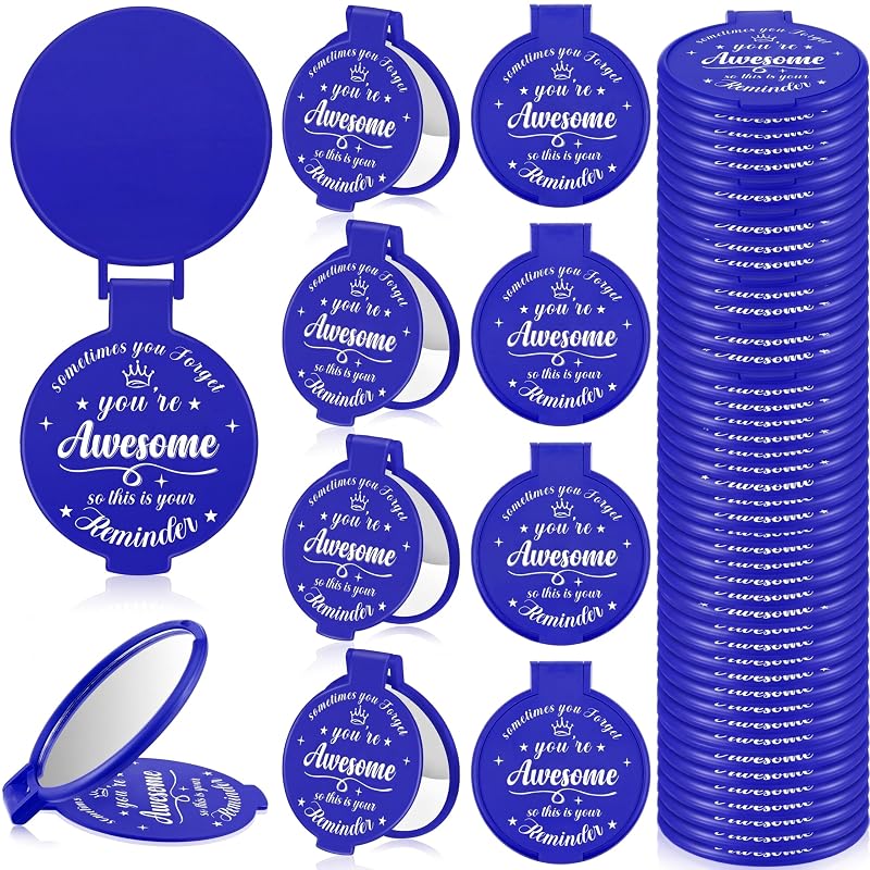Espelho compacto dobrável Gulfmew azul, 2,76 polegadas, pacote com 36 unidades