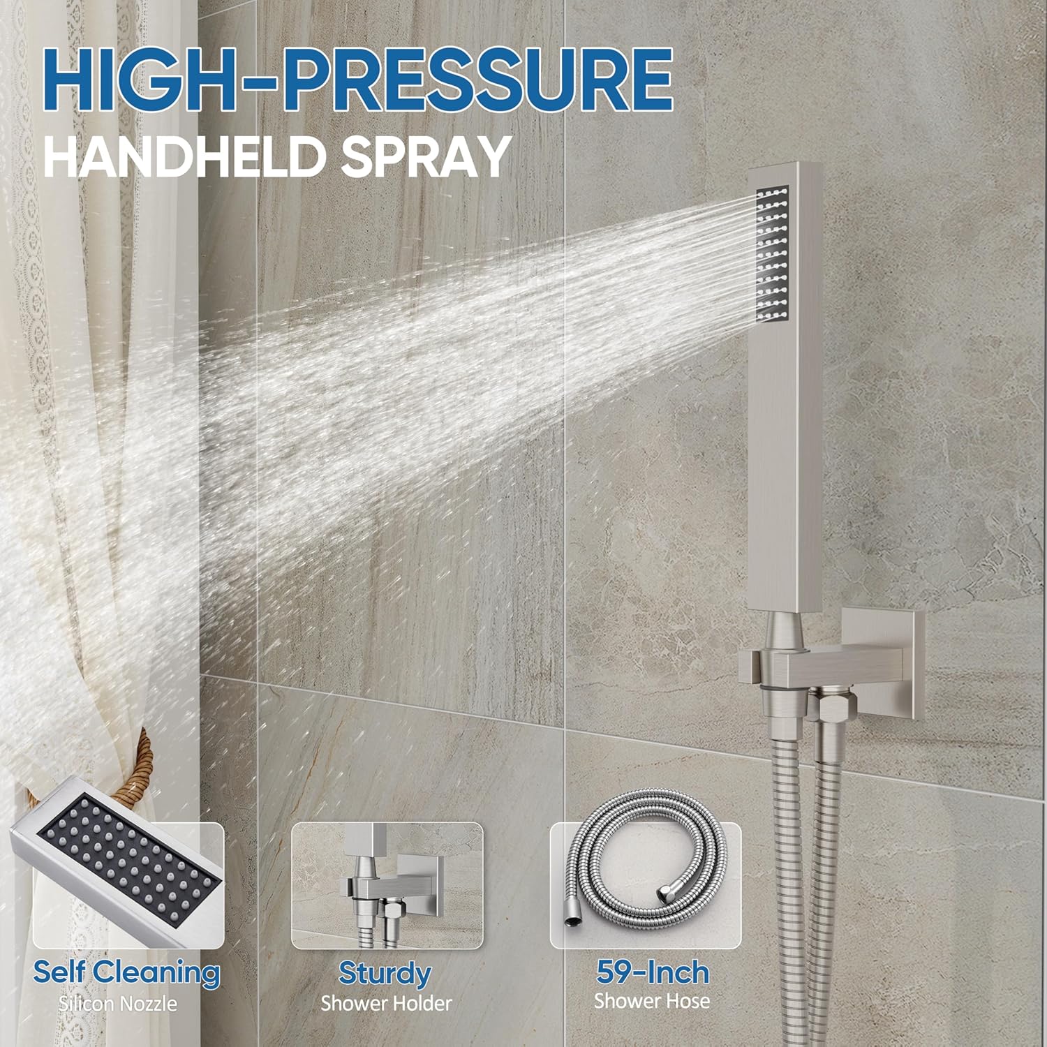 Shower System with Tub Spout, All Metal Tub Shower Faucet Set with 10" Rain Shower Head and Handheld Spray combo, Wall Mounted Tub Shower Systems with Valve and Trim Kit, Brushed Nickel - Image 4
