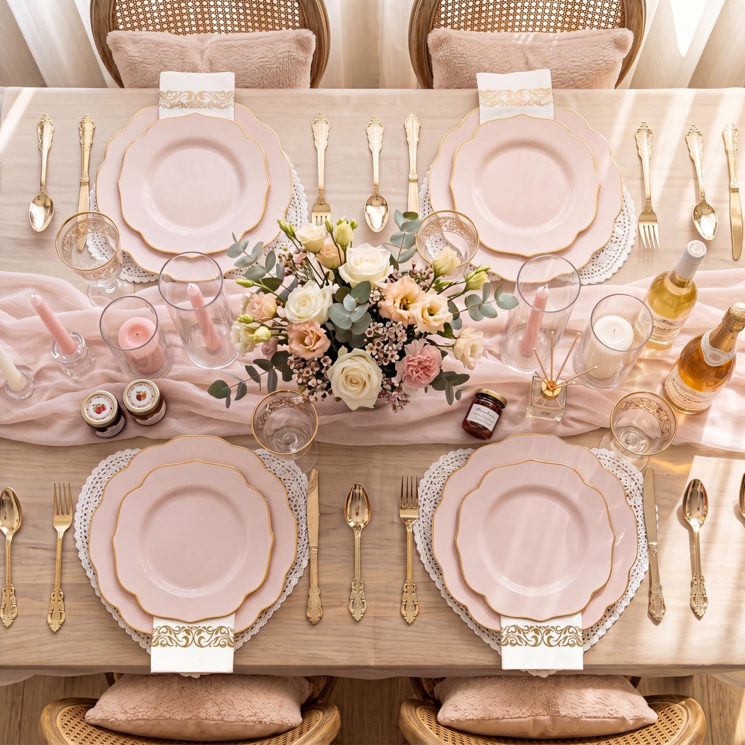 Pink Plates & Gold Cutlery Set - Party Supplies -6 Pink Plates & Gold Cutlery Set - Party Supplies -6
