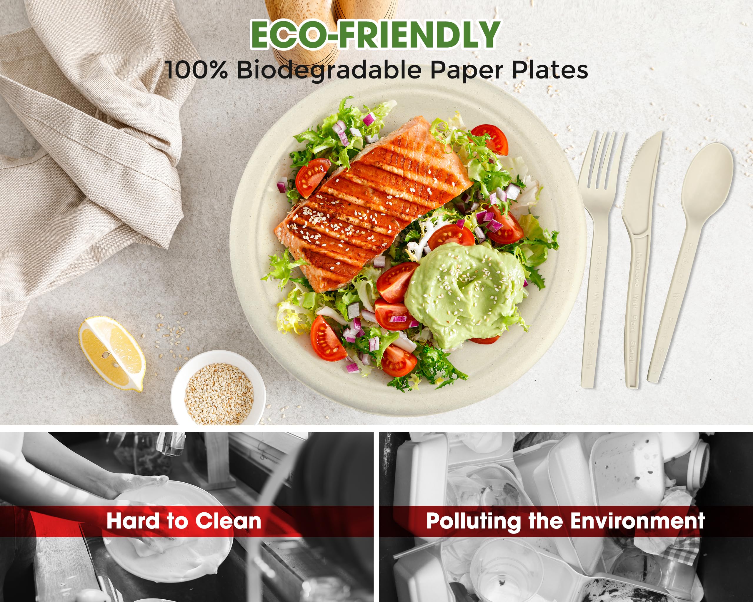Eco-Friendly Disposable Plates - 300 Pack -4
