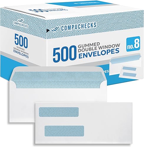 500 sobres con pegamento seguro para el envío de cheques, doble ventana, compatibles con Quickbooks