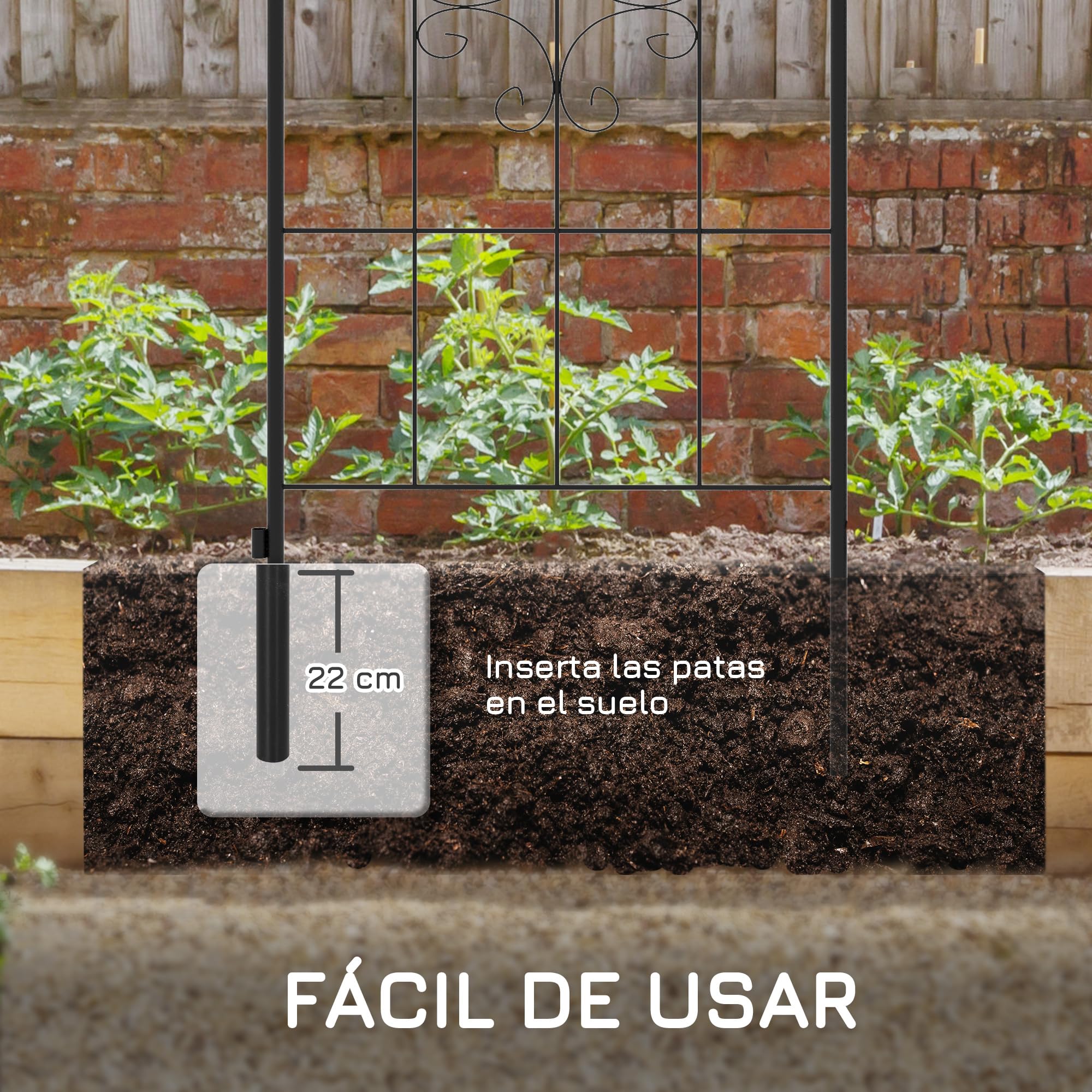 Outsunny Juego de 2 Enrejados de Jardín, Soportes para Plantas Trepadoras con Marco de Acero, para Frutas, Verduras, Flores, Decoración Exterior para Patio, Terraza, 50x180 cm, Negro