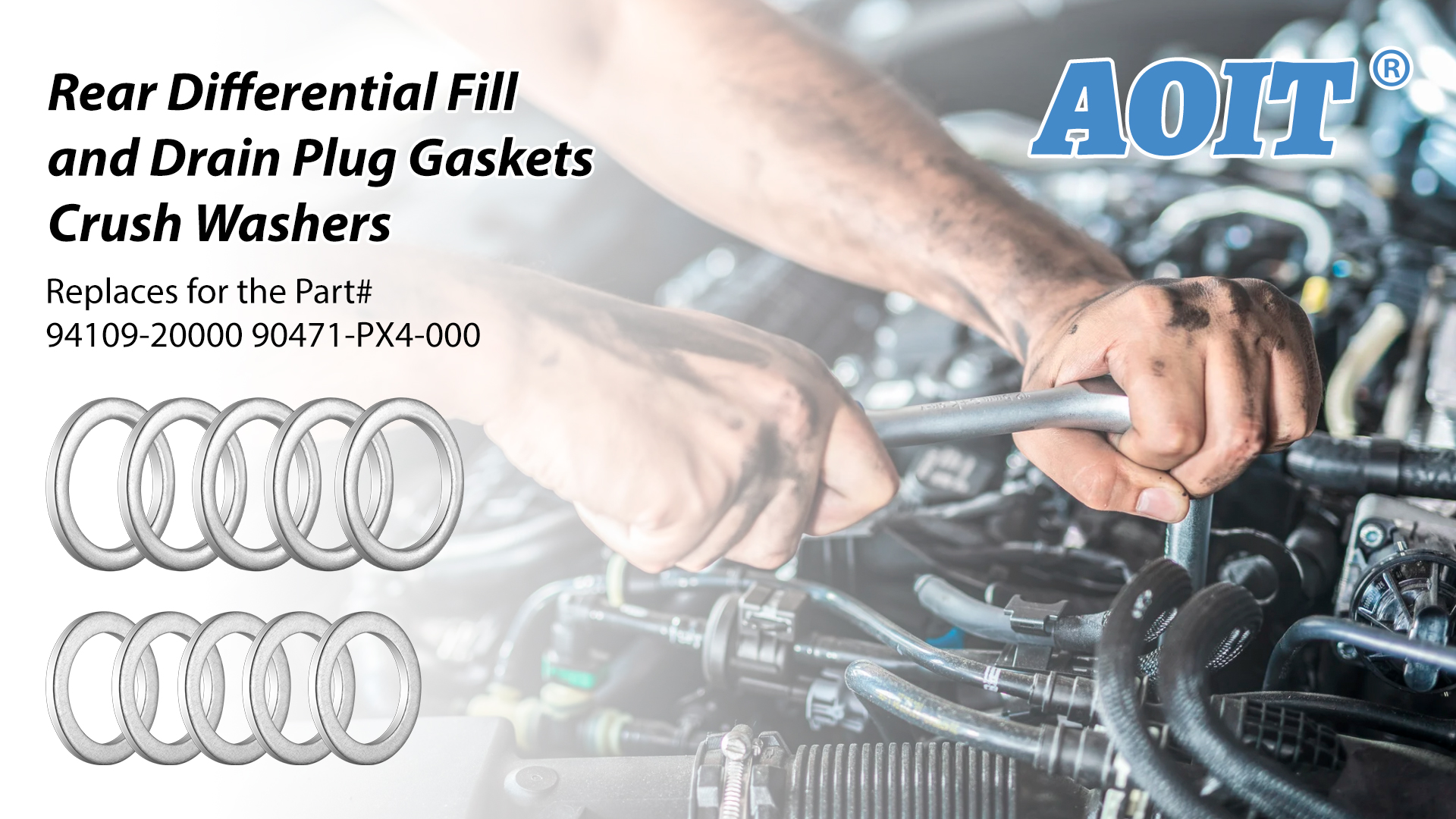 Image of Rear Differential Fill & Drain Plug Gaskets Crush Washers Seals Rings Compatible with Hon da Accord Acura Civic Ridgeline Odyssey CRV CR-V Pilot Fit Element, for the Part# 94109-20000 90471-PX4-000