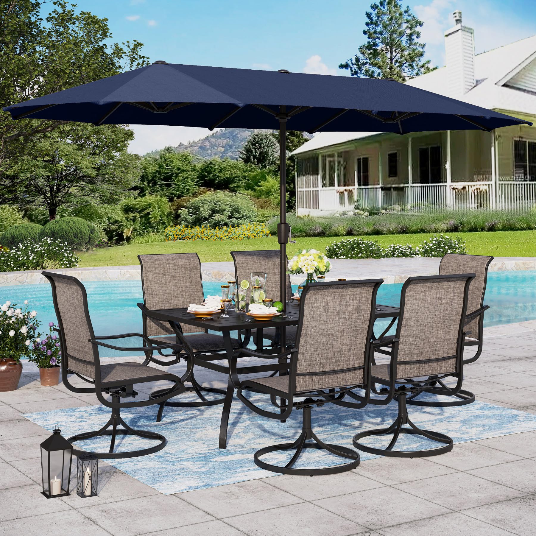 Amazon.com: Sophia & William Patio Set with Umbrella 8 Pieces Outdoor ...