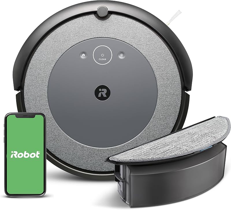 Roomba Combo i5 Robot aspiradora y fregona - Limpieza por habitación con mapeo inteligente, funciona con Alexa, limpieza personalizada con sistema operativo, ideal para pelo de mascotas, alfombras y suelos duros | Mapeo inteligente, soporte de Alexa, limpieza personalizada, recogida de pelo de mascotas