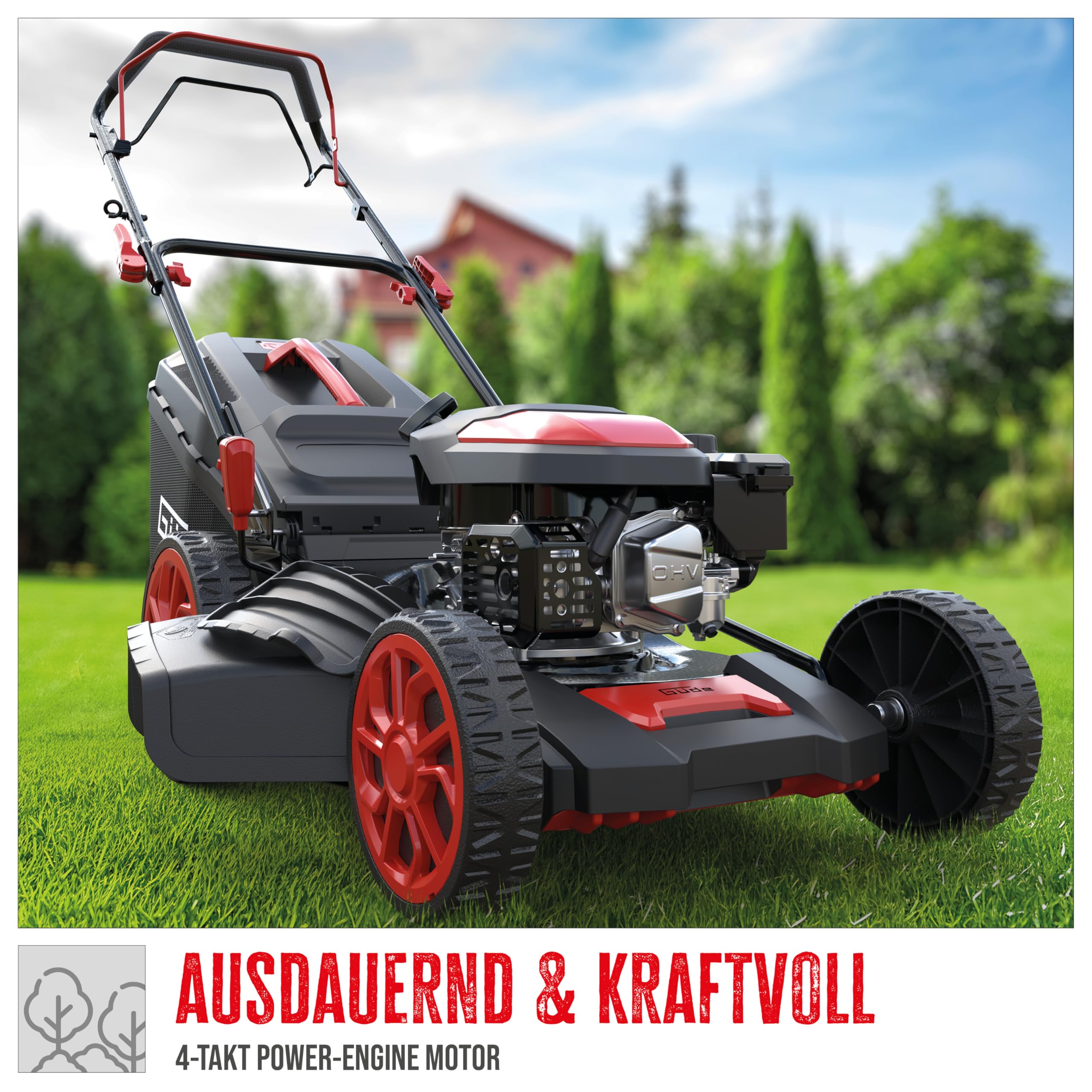 Güde Rasenmäher Big Wheeler 514.9 R (4-Takt Motor 3,0/4,0 (kW/PS), Hinterradantrieb, Leichtstart, Schnittbreite 510 mm, Fangeinrichtung 60 l, 7-fache Schnitthöhenverstellung 25-75 mm, Mulchfunktion)