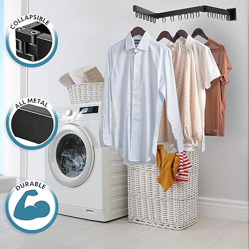 Miniatura 2 de Luxe Laundry Escurridor de ropa para montar en la pared, de aluminio, plegable (plegable), plegable, ahorra espacio para lavandería, pared, pared