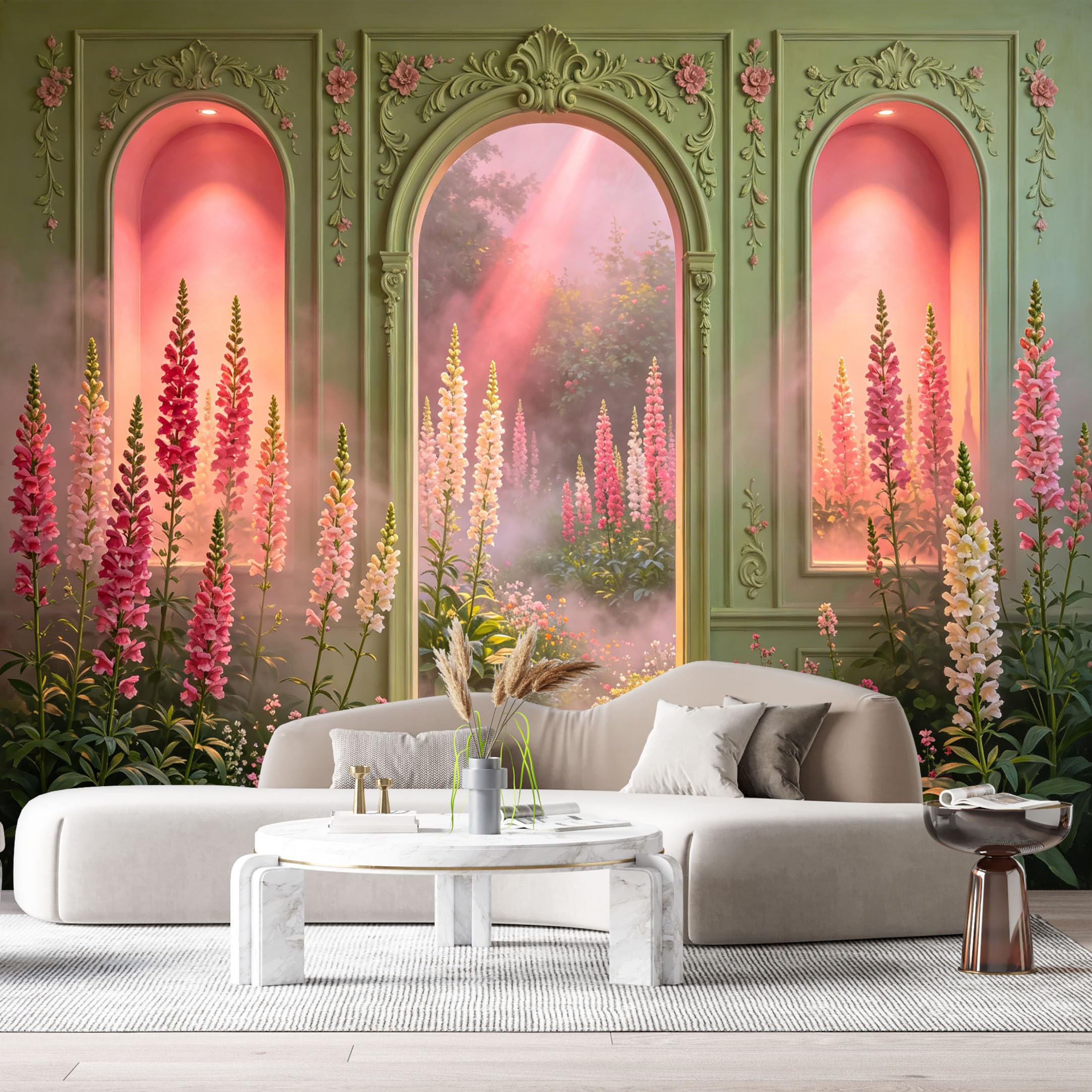 Custom Size Wall Murals Dreamlike Garden Archway Foxglove Botanical Landscape 3D Trompe L'Oeil SelfAdhesiveWall Fabric Removable Wallpaper Wall Decor for Living Room Bedroom Bathroom
