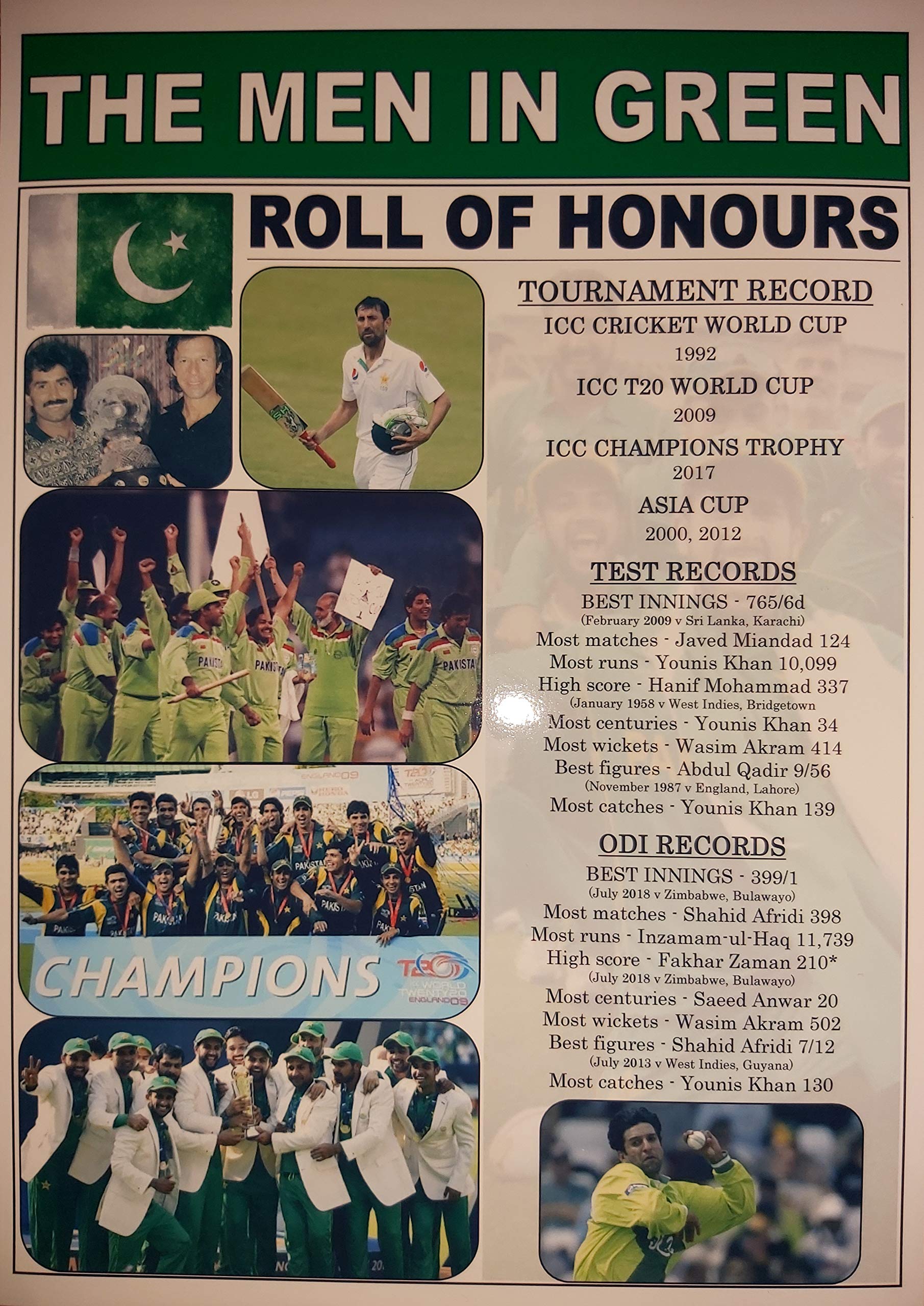 Sports Prints Uk Pakistan Cricket Roll Of Honours - Imran Javed Wasim Younis - Souvenir Print