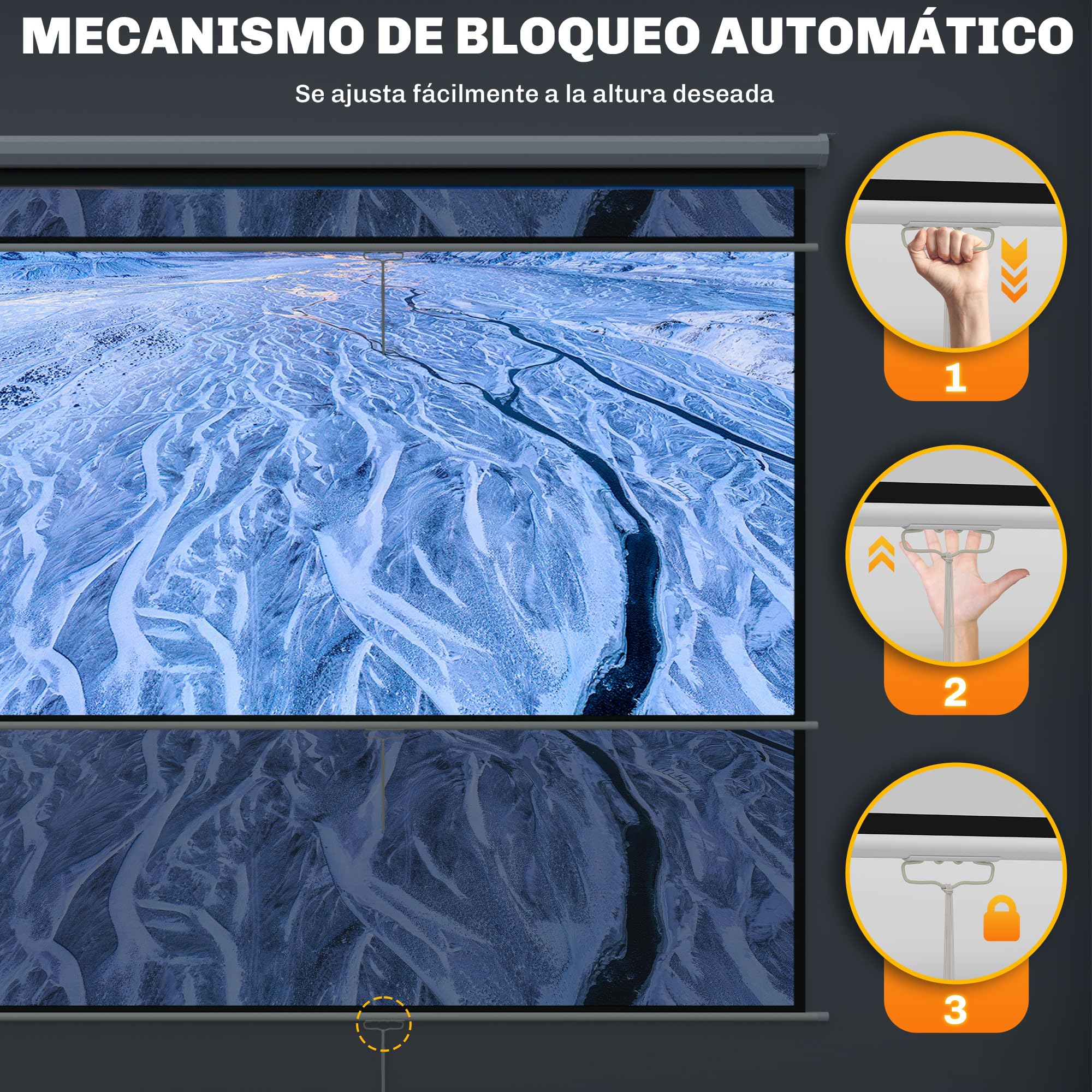 HOMCOM Pantalla de Proyector Manual 120 Pulgadas Pantalla de Proyección Portátil Formato 1:1 Ángulo de Visión de 160° para Interior y Exterior Eventos Deportivos Cine en Casa Patio 207x207 cm Blanco