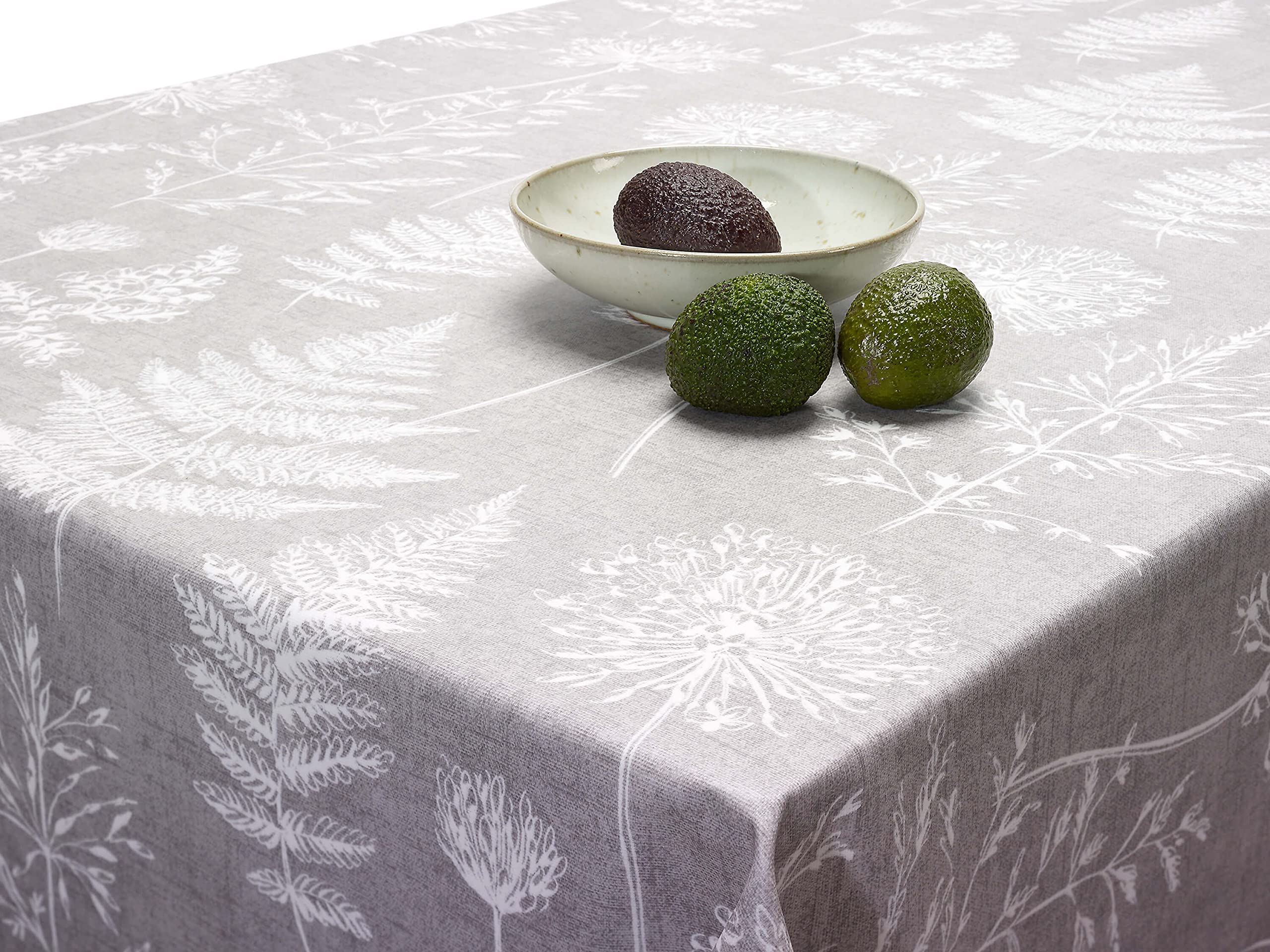 Jolee Fabrics Chervil Floral Wipe Clean Oilcloth Tablecloth - Table Protector For Any Table Size Or Shape - Hygienic, Waterproof, Durable (Dove Grey Chervil, 132cm x 250cm)