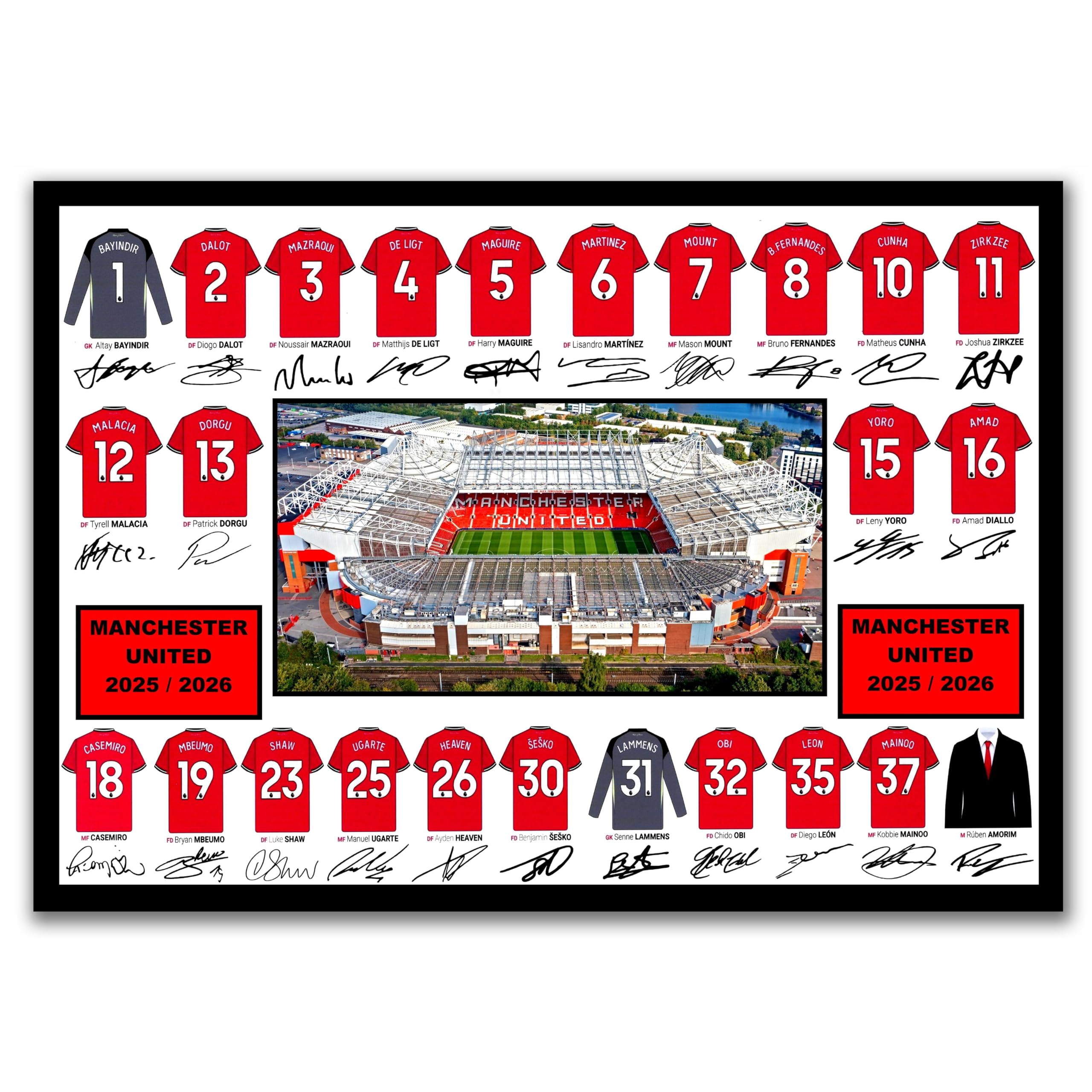 Manchester 2025/2026 Squad Signed Poster, Man United, Old Trafford